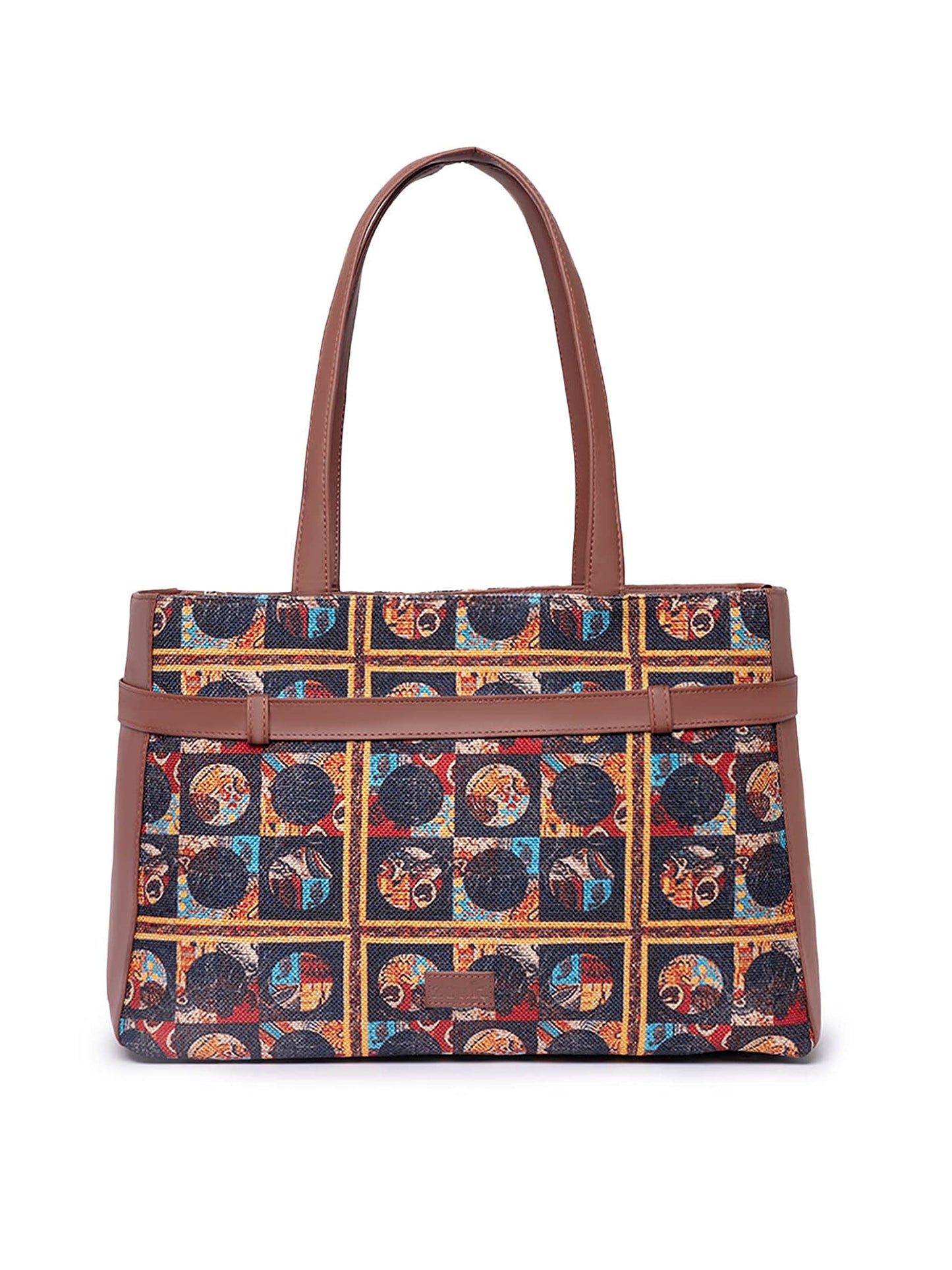 ZOUK African Art Abstract Printed Women's Jute Handcrafted Vegan Leather Multicolor Statement Office Shoulder Bag