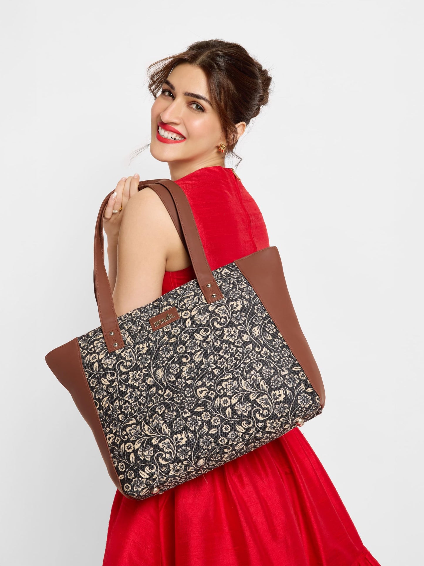 ZOUK Women's Handcrafted Floral Side Tote Bag and Handbag for Office and College