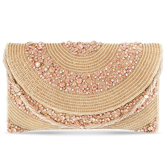 Peora Clutch Women's Purse Bridal Bag For Casual Detachable Strap Evening Sling Bag (Rose Gold)-C72C