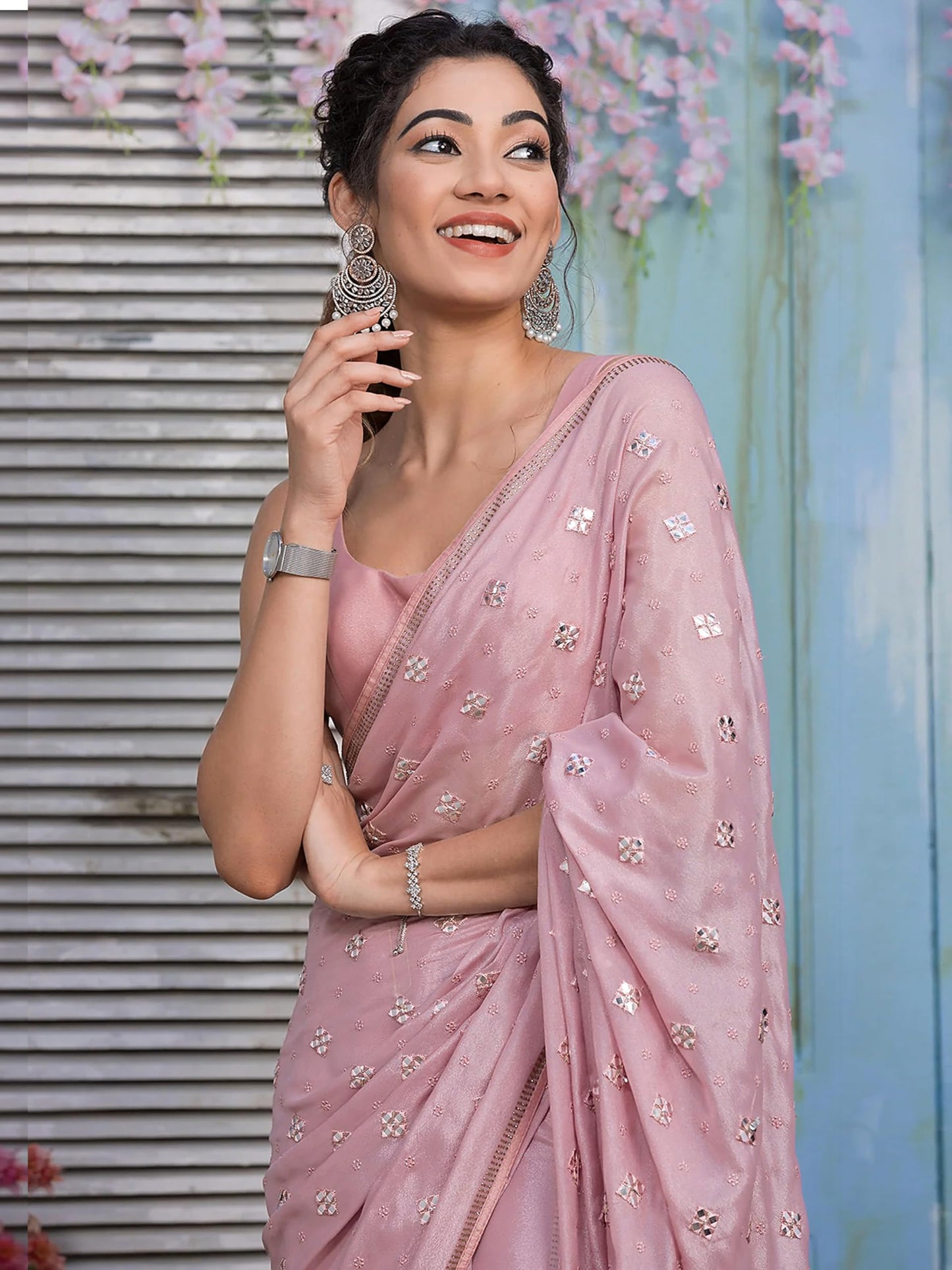TRENDMALLS Women's Satin Siroski work Women Saree