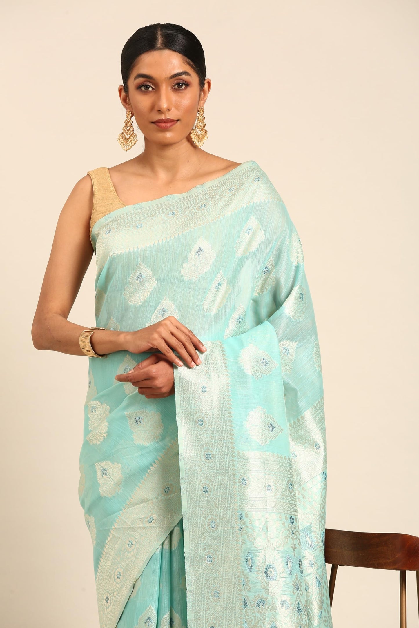 MOHEY Women's Blue Art Silk Zari Weave Saree (Blue)