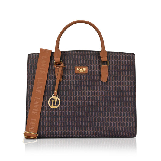 Lavie Luxe Women's Ellon25 Monogram Laptop Satchel Handbag for Women | Fits Upto 15 Inch Laptop | Laptop Bag for Work | Ladies purse | Stylish Shoulder Bag | Gift For Women