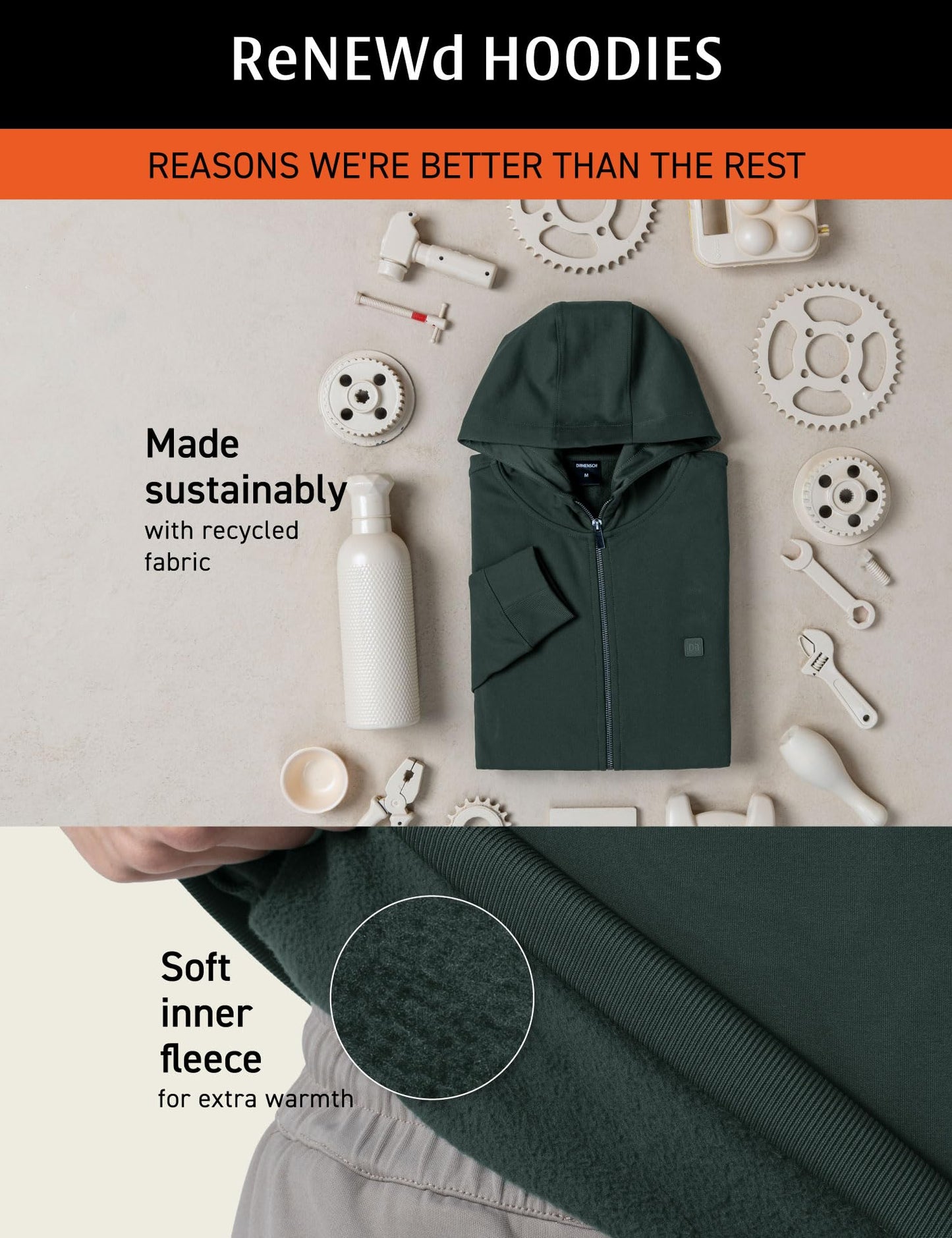 DAMENSCH Regular Fit Matt Solid Premium Microfibre Elastane Zipper Hoodie Dyes Soft Inner Fleece Fabric for Softer Feel, Comfortable Casual Wear Hoodie for Men - City Grey - L