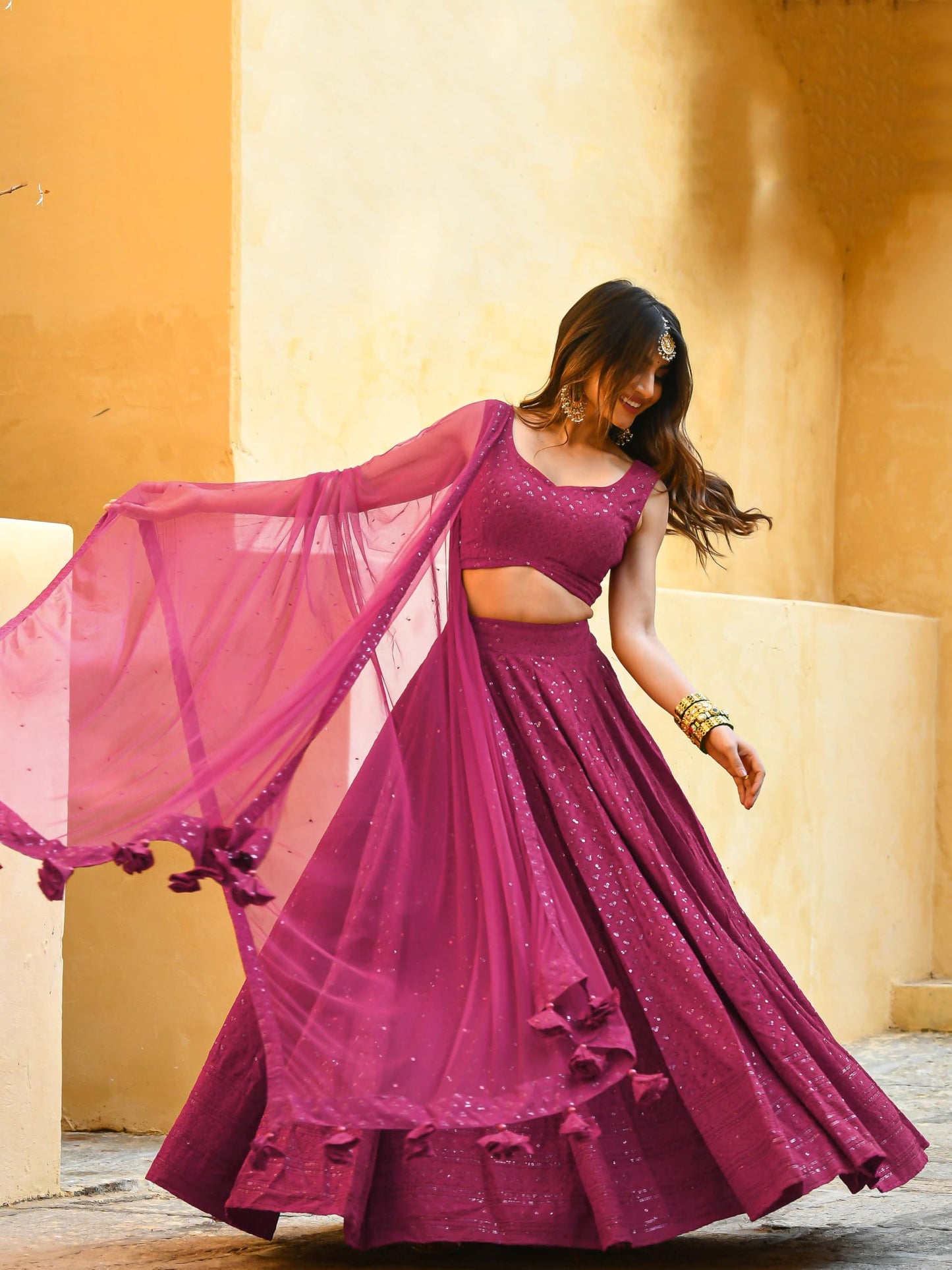 Zeel Clothing Women's Georgette Semi-Stitched Sequins Thread Embroidered Lehenga Choli With Dupatta (5124-Pink--Lehenga-Choli-Latest; Free Size) (Pink)