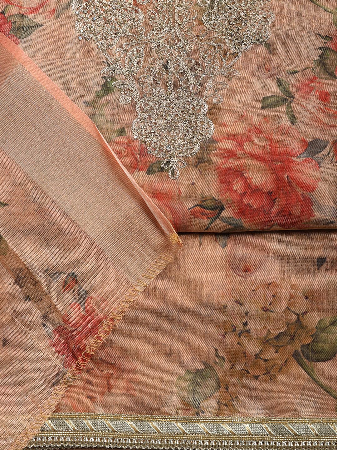 Meena Bazaar Printed Cotton Unstitched Kurta with Bottom & Dupatta