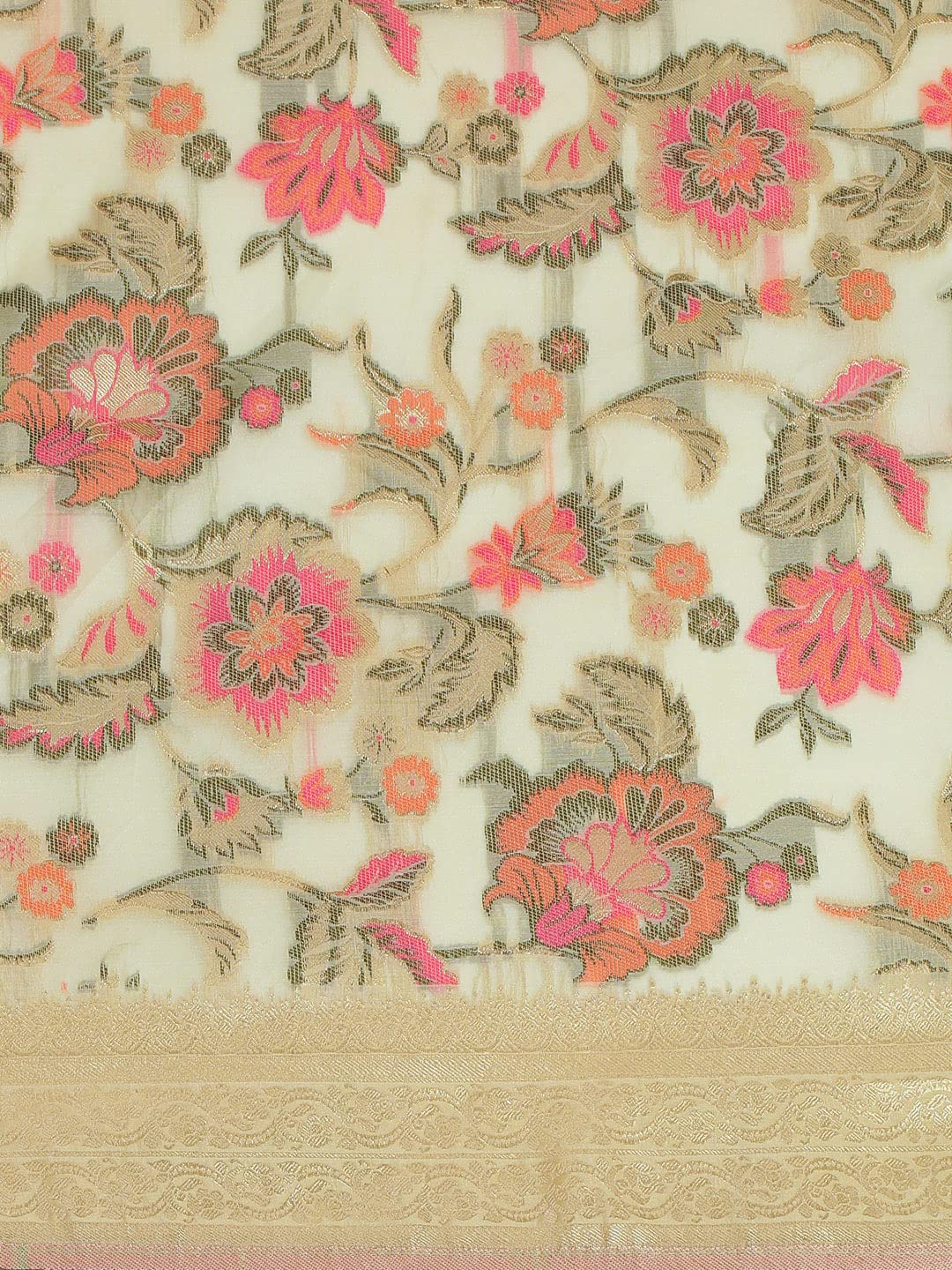 MOHEY Women's Saree, Suitable for Party, Anniversary & Wedding Sari for Women, All Over Jaal, Bordered Art Silk (Off White)
