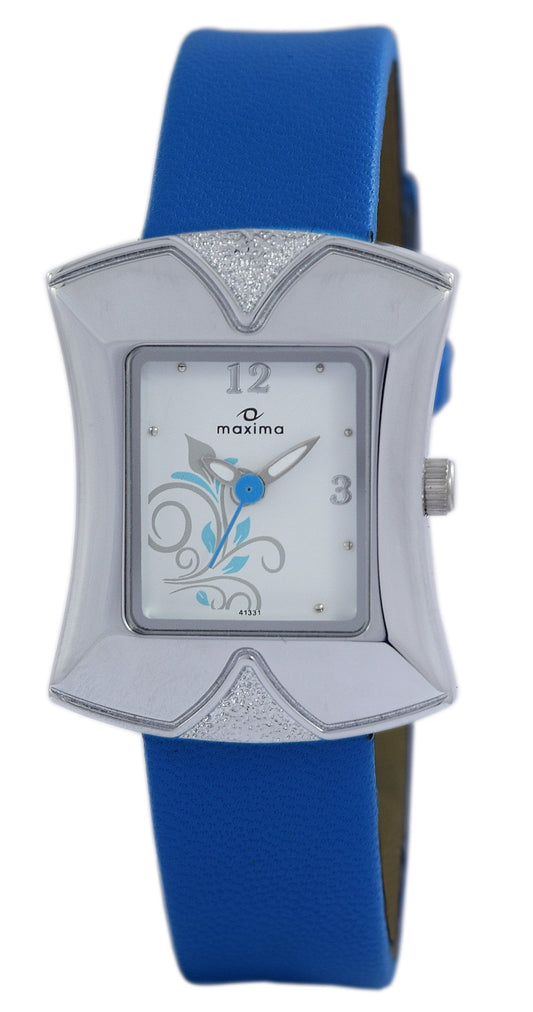 Maxima Leather E-Co Collection Analog Watch for Women 41331Lmlic, White Dial, Blue Band