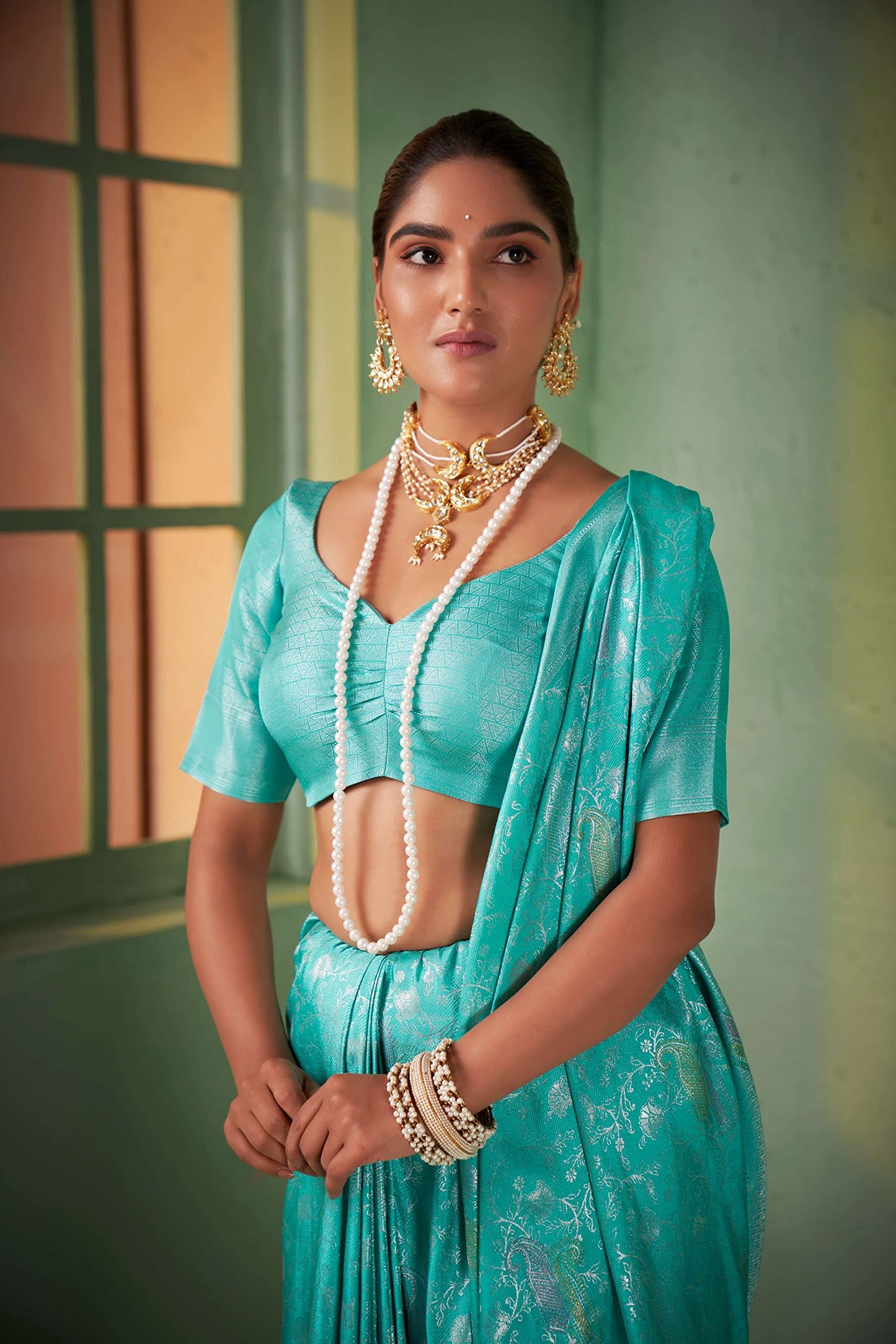 Vardha Women's Kanchipuram Art Silk Saree with Unstitched Blouse Piece - Silver Zari Woven Work Sarees for Wedding (Aksha_543)
