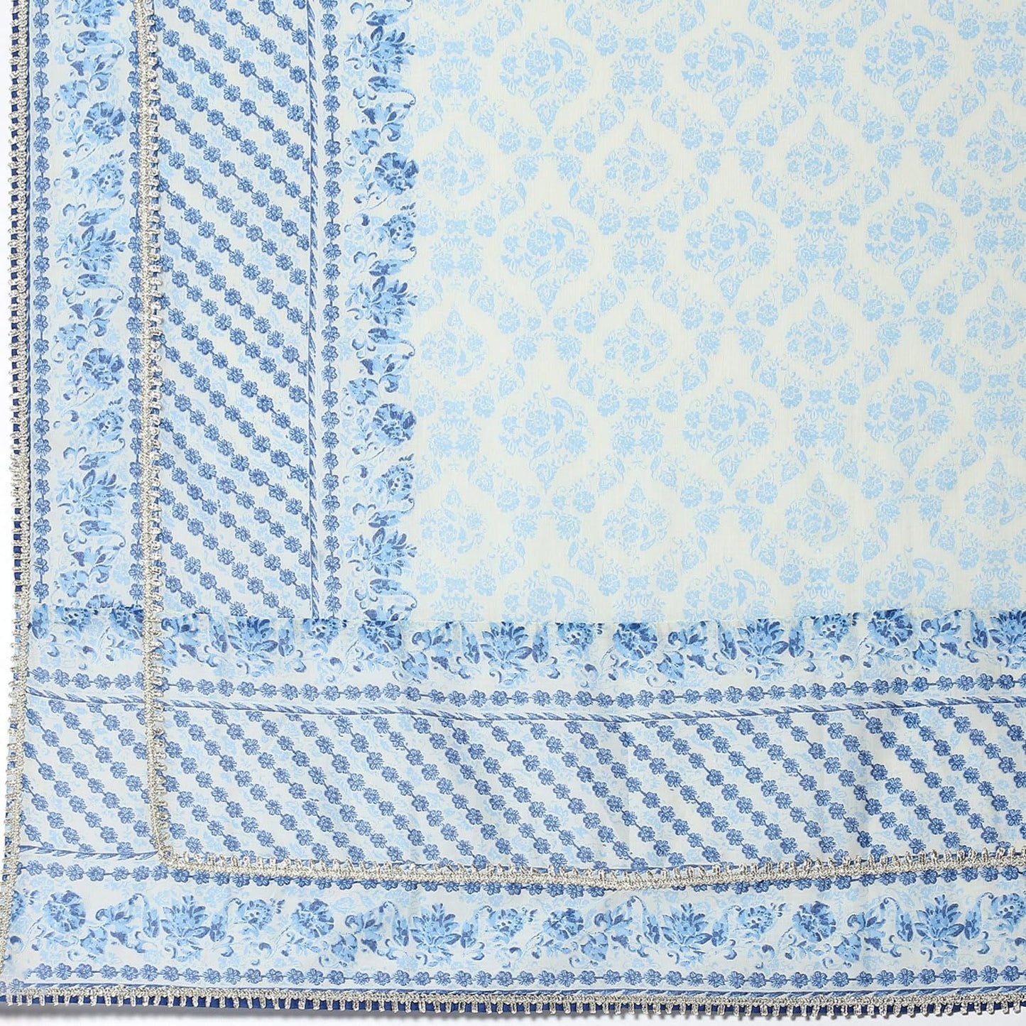 BIBA Women's Cotton Kurta Sets (SKDAMBER9533AW24AQU_Aqua Blue