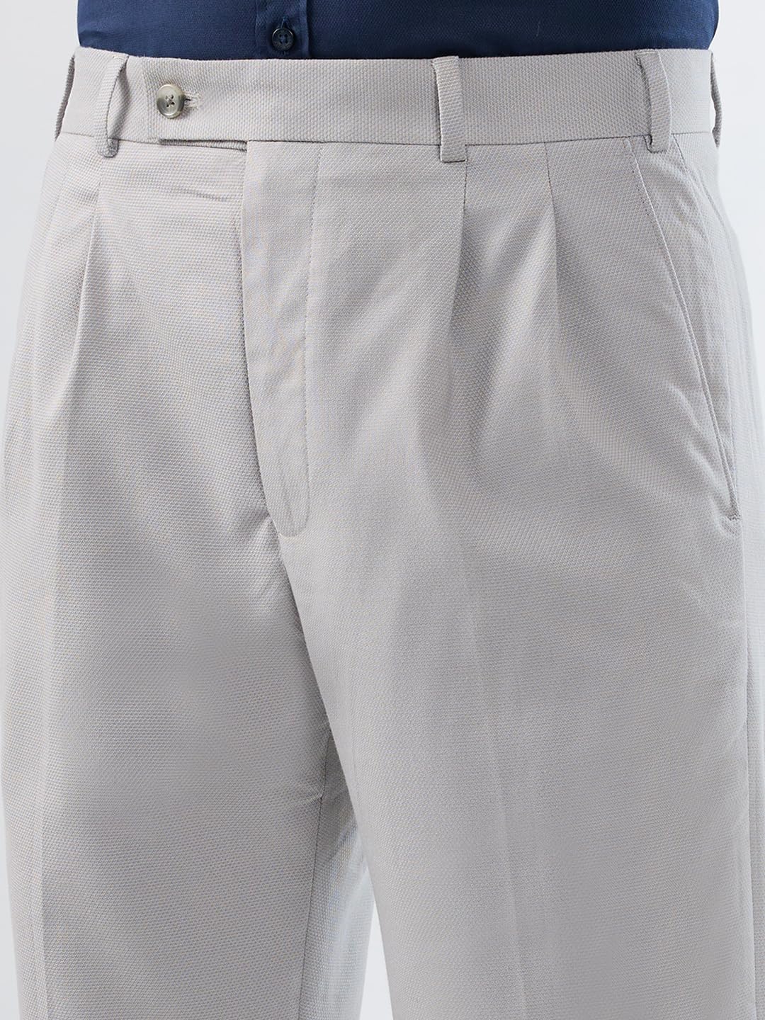 Park Avenue Men Comfort Fit Structure Pattern Poly Viscose Blend Double Pleat Formal Trouser Grey