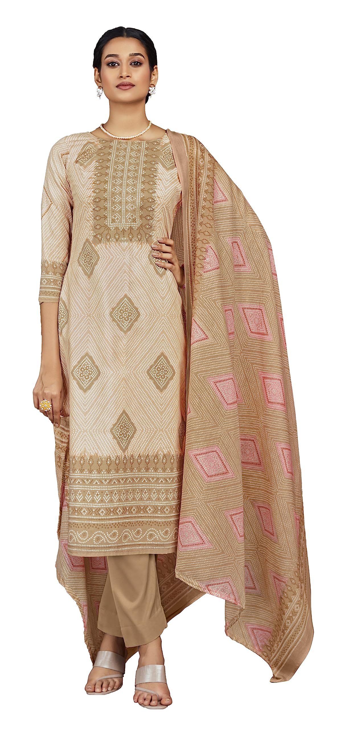 DRAVINAM Trends Unstitched Print Cotton Salwar Suit Dress Materials with Dupatta