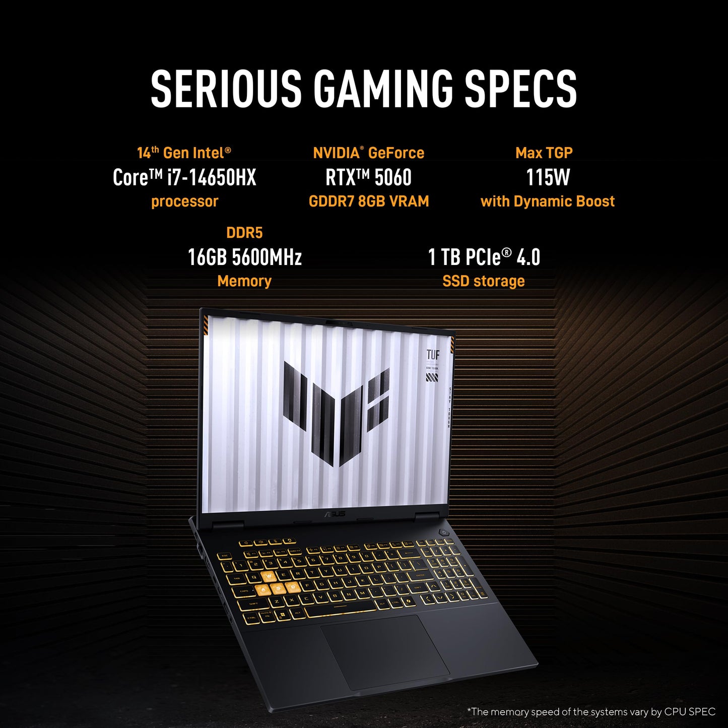 ASUS TUF F16, 14th Gen, Smartchoice,Intel Core i7 14650HX, Gaming Laptop(RTX 5060-8GB/16GB/1TB /FHD+/16"/165Hz/90WHrs/Windows 11/M365 Basic (1Year)*/Office 2024/Jaeger Gray/2.2 Kg) FX608JMR-RV049WS