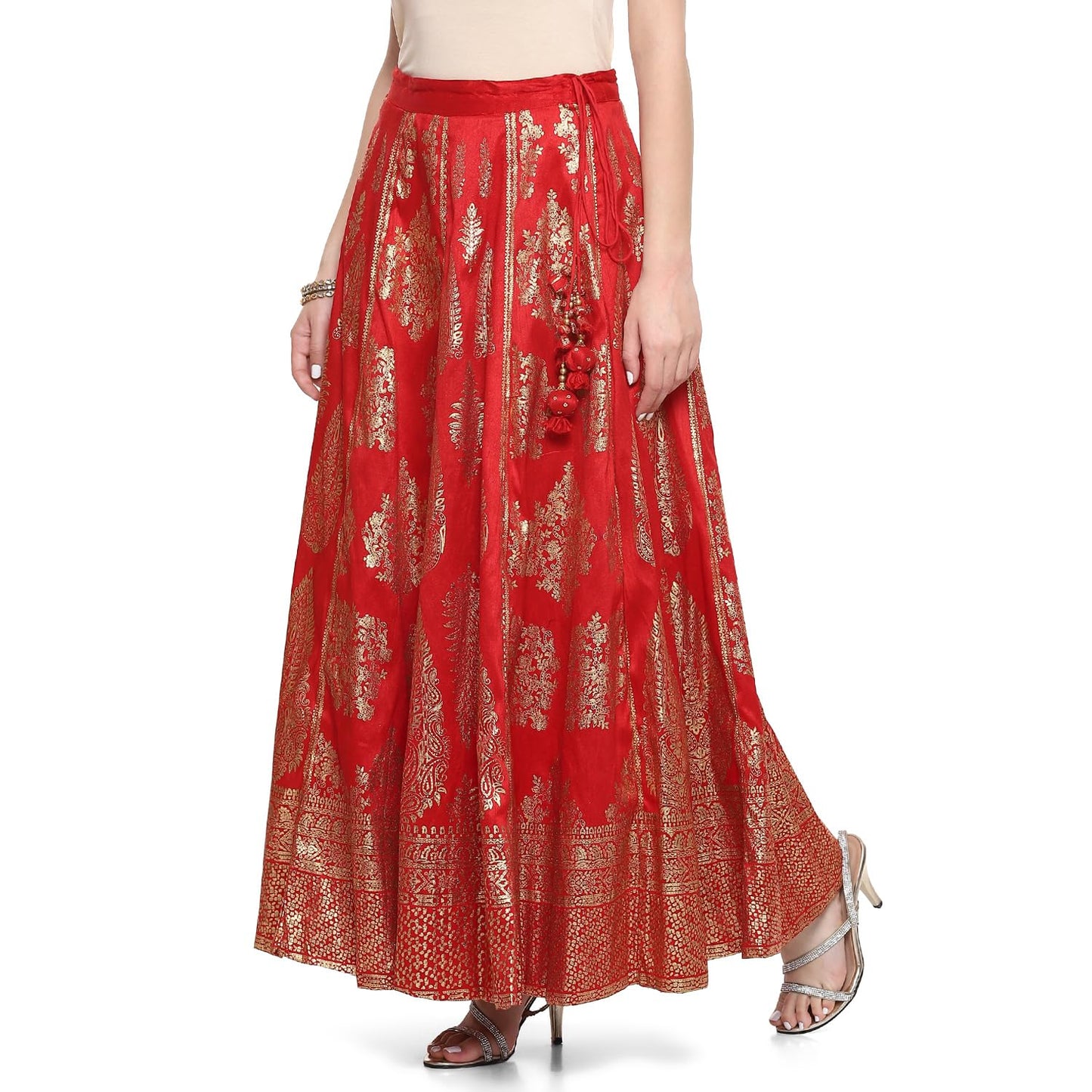 BIBA Women Printed Mix and Match(Skirt CO19862_RED_M)