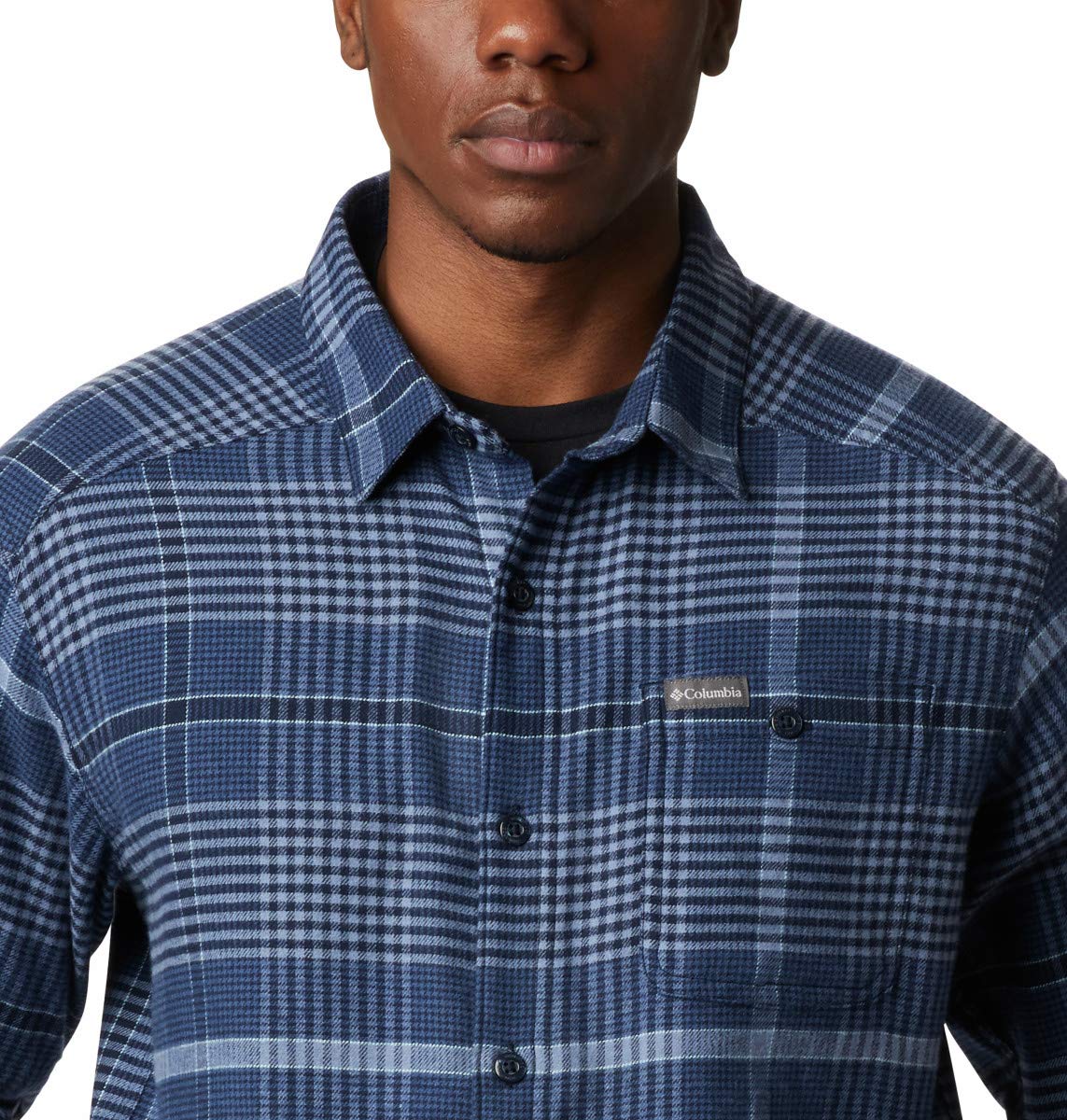 Columbia Mens Cornell Woods Flannel Long Sleeve Shirt, Night Tide Square Plaid, M