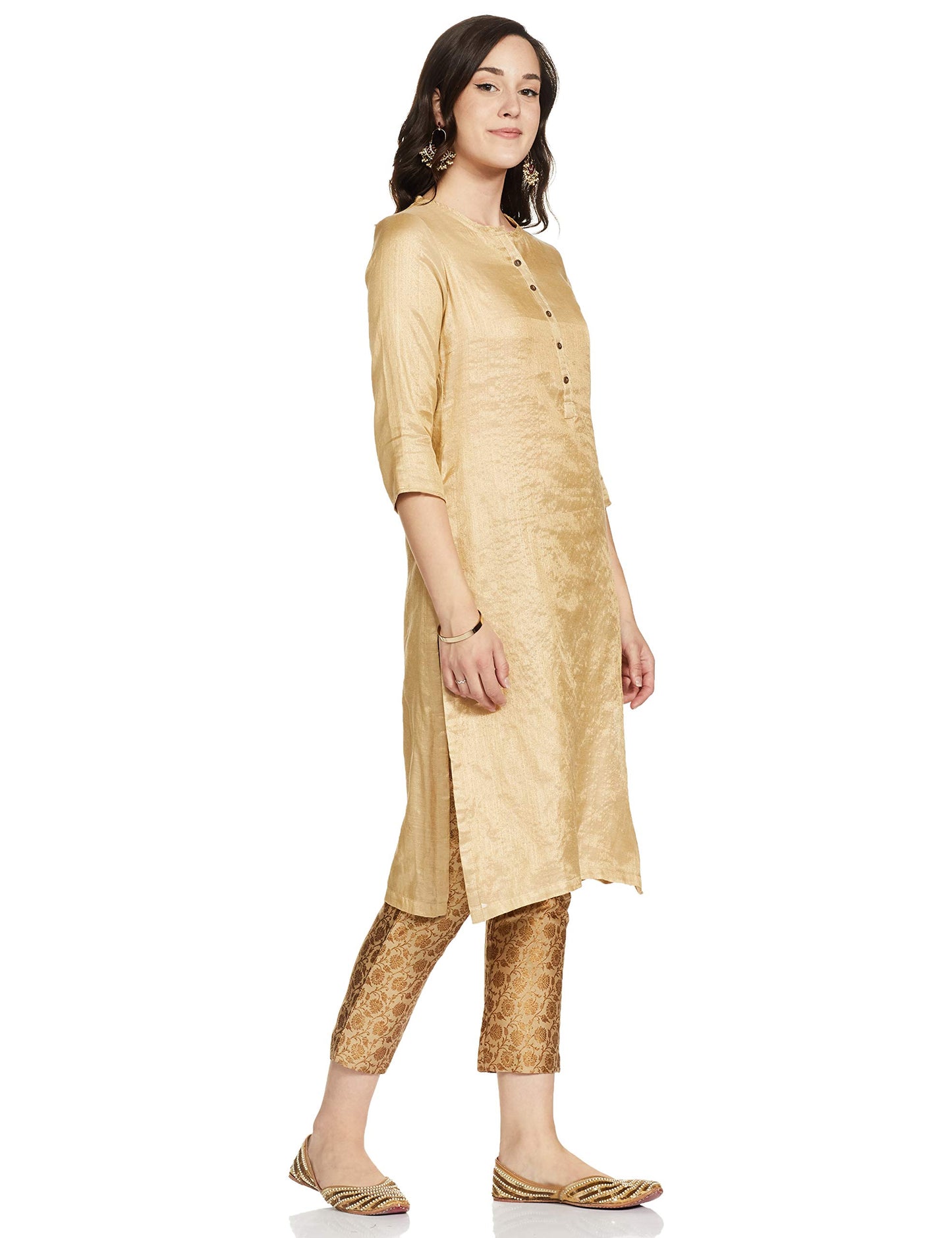 BIBA WOMEN YARNDYED NARROW SALWAR KURTA DUPATTA(SKD7384_BEIGE_32)