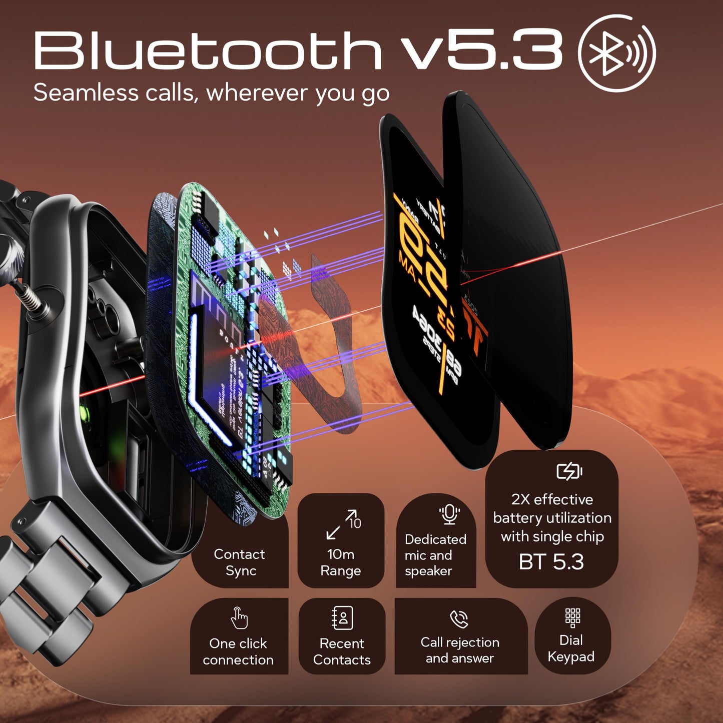 Boult Newly Launched Trail Pro Smartwatch 2.01'' 3D Curved Screen+AMOLED, BT Calling 5.3, 600 Nits Brightness, IP68, 250+ Watchfaces, 120+ Sports Modes, AI Voice Assistant, SpO2 Tracking (Chrome)