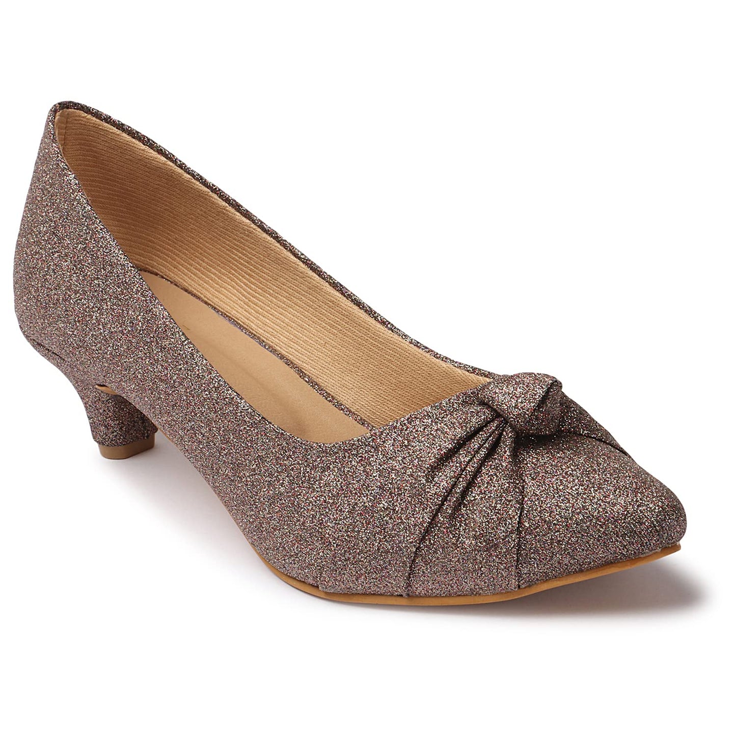 XE Looks Women's Multi Glitter Short Heel Pumps | Shimmer Finish with Chic Bow Design | Stylish & Comfortable Heels For Girls & Women