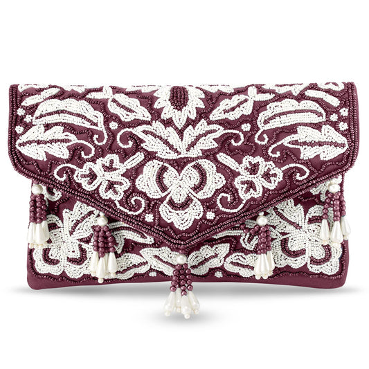 Peora Clutch Purses for Women Wedding Handmade Evening Handbags Party Bridal Clutch (Maroon)