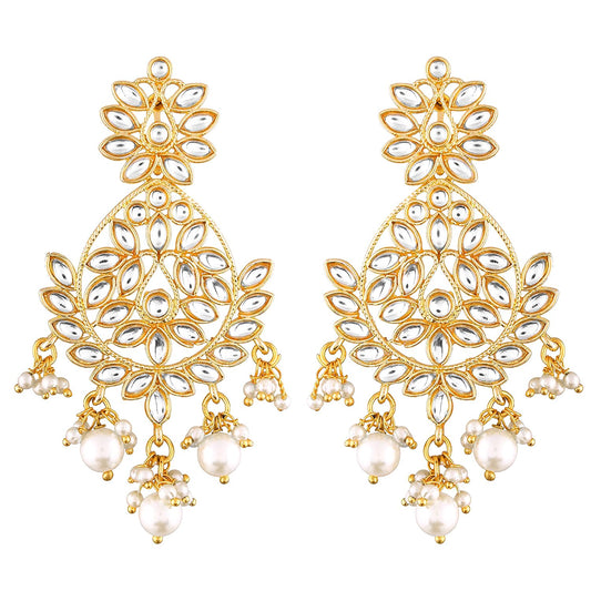 Peora Gold Plated Kundan Pearl Chandbali Earrings for Women Girls