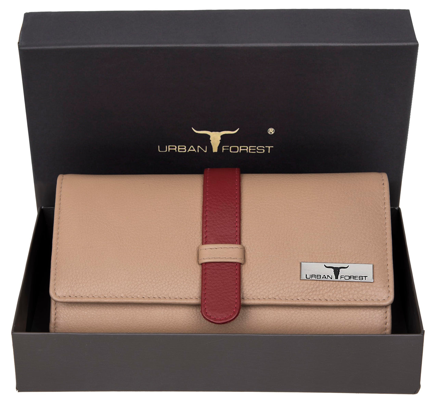 URBAN FOREST Danny Beige/Red Leather Wallet for Women
