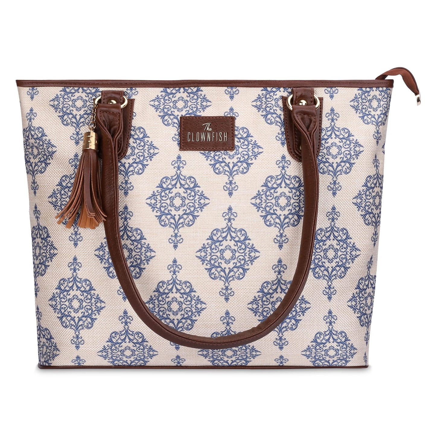 The Clownfish Percy Printed Handicraft Fabric Handbag for Women Office Bag Ladies Shoulder Bag Tote for Women College Girls (Off White)