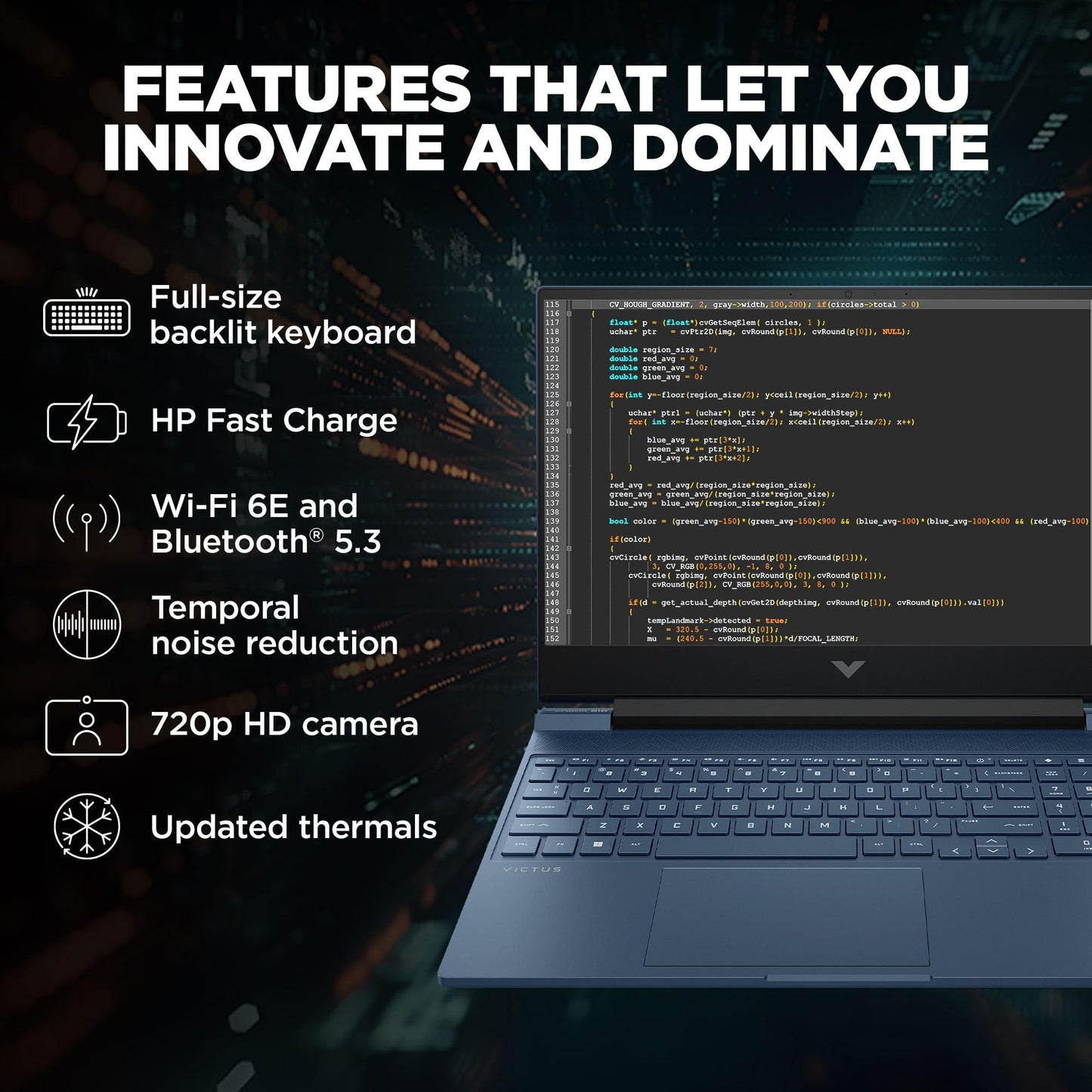 HP Victus, 12th Gen Intel Core i5-12450H, RTX 3050 Gaming Laptop (16GB DDR4, 512GB SSD) 144Hz, IPS, 15.6"/39.6cm, FHD, Win 11, MS Office 21, Blue, 2.3kg, fa1379TX/fa1412tx