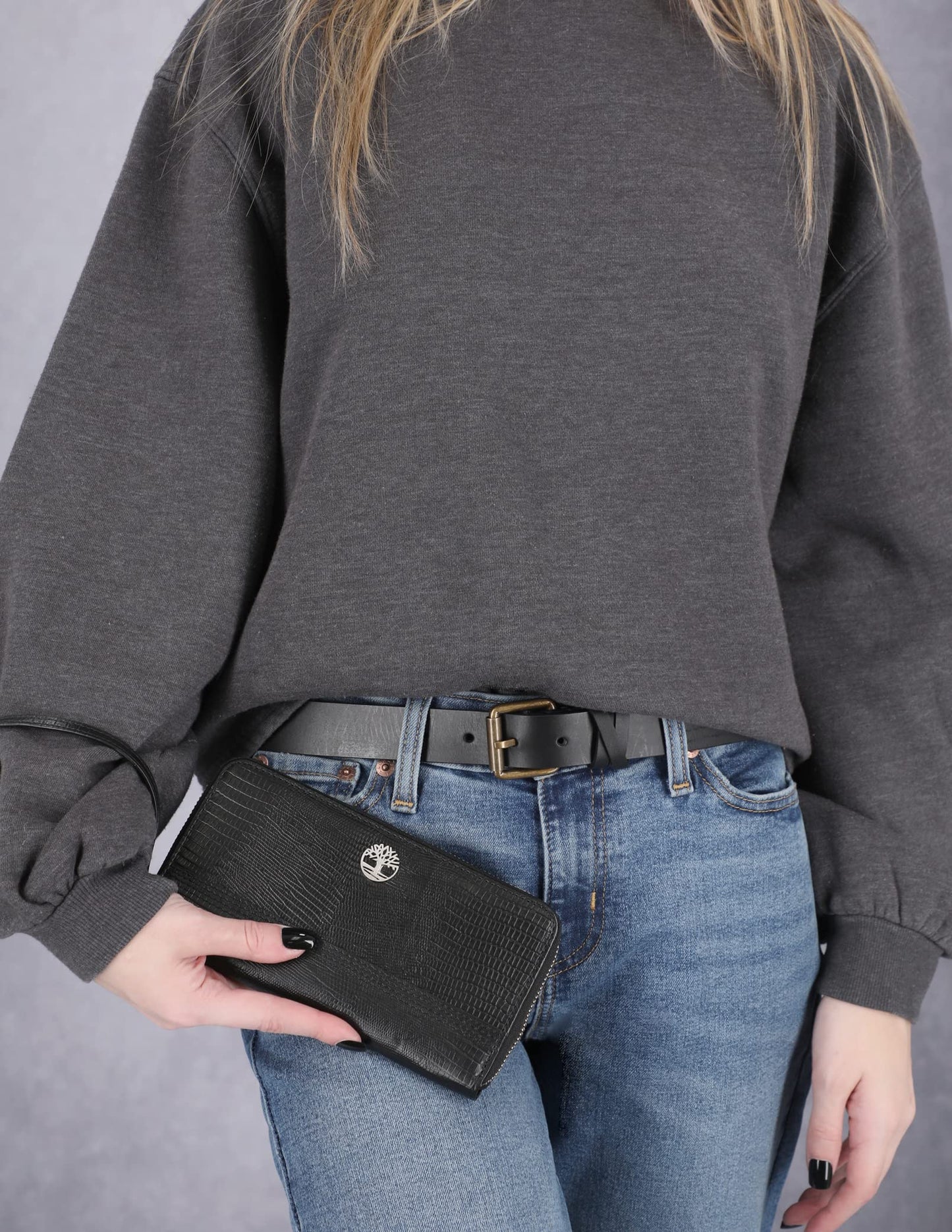 Timberland womens Leather RFID Zip Around Wallet Clutch With Wristlet Strap, Black (Lizard),One Size