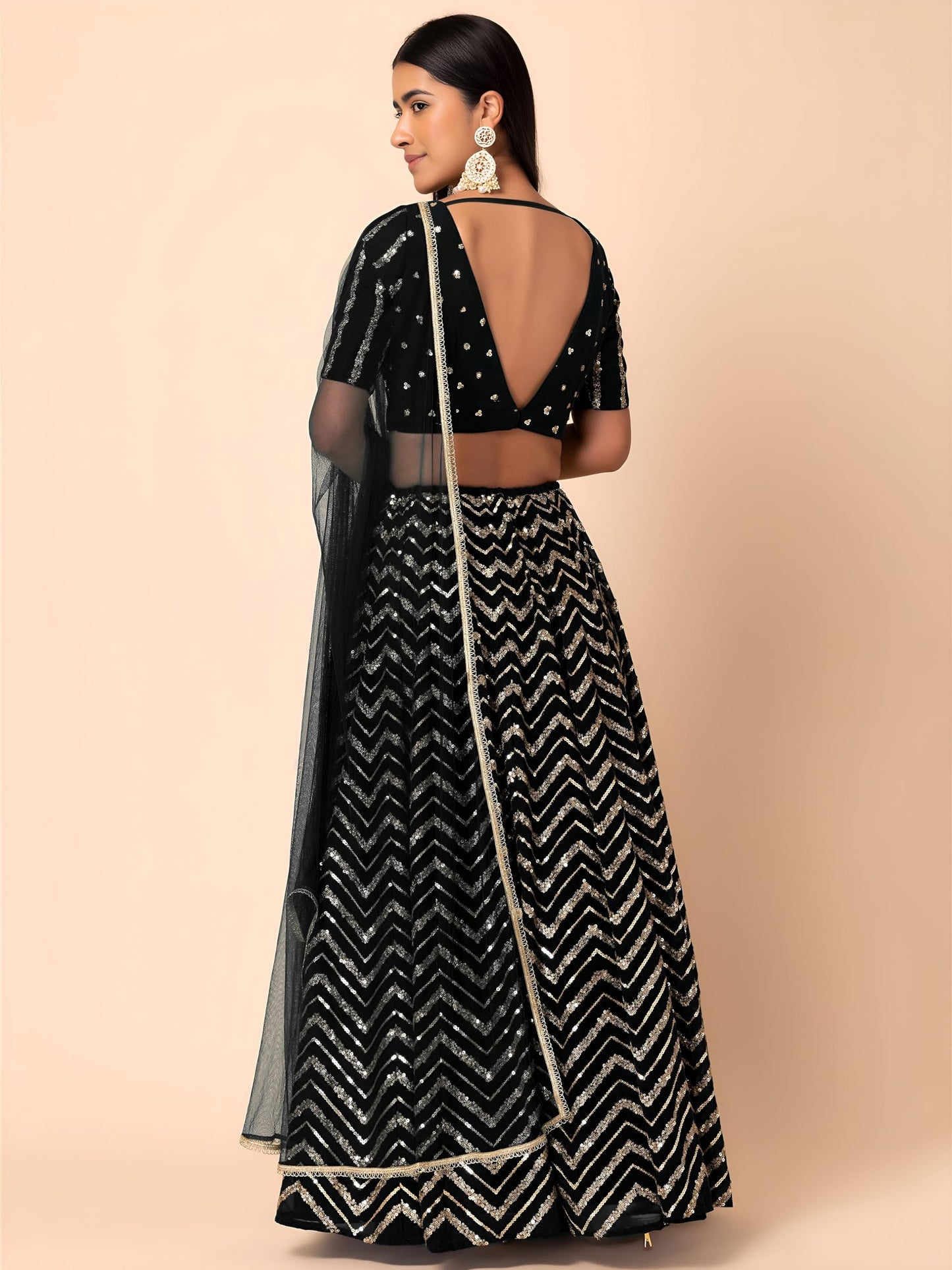 Zeel Clothing Women's Sequins Zari Embroidered Georgette Designer Lehenga Choli with Dupatta (7094-Womens-Lehenga-Choli-Latest; Free Size) (Black)