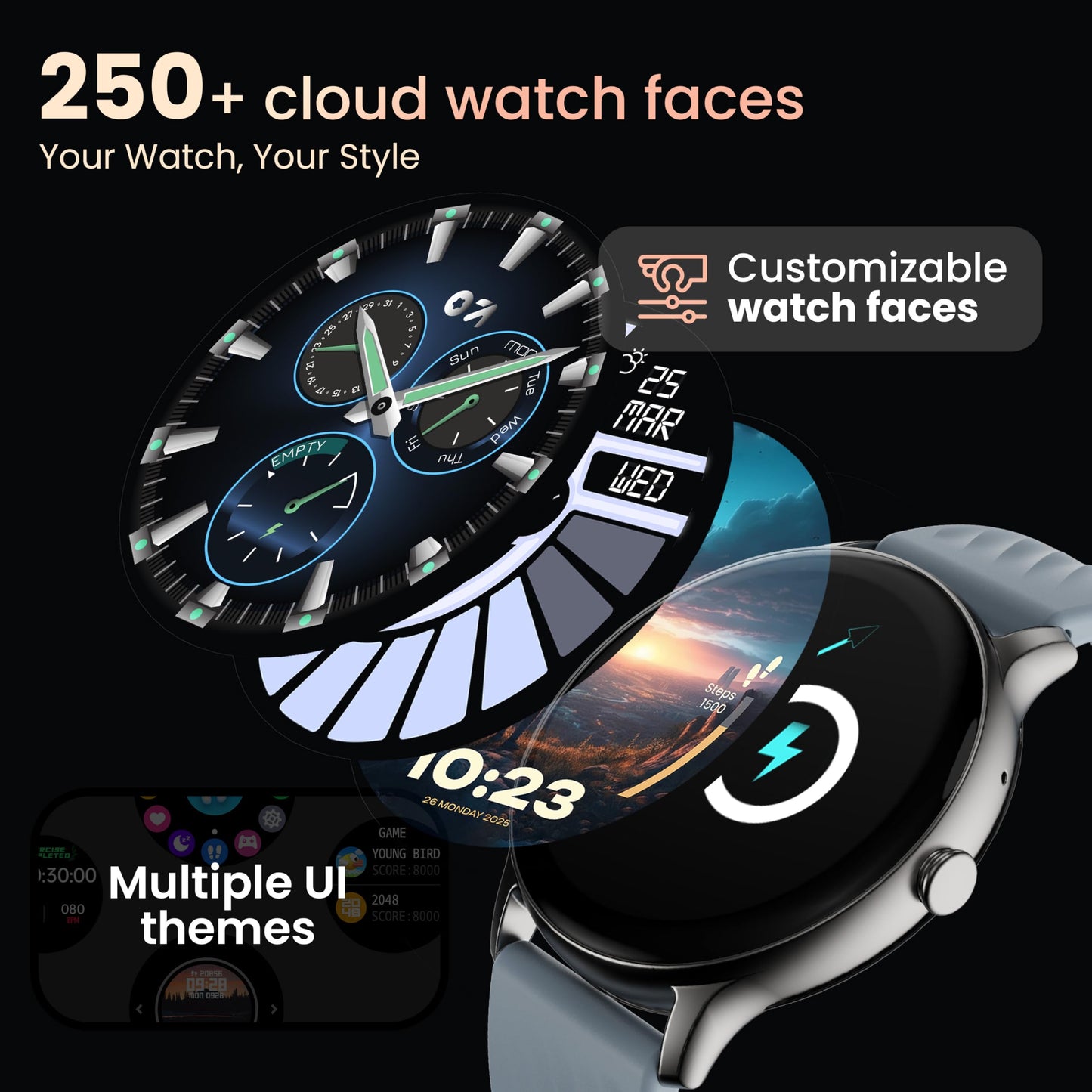 Boult GOBOULT (Formerly Newly Launched Dire Smartwatch 1.38'' 2.5D Curved HD Display, 500 Nits Brightness, IP67, 250+ Watchfaces, 120+ Sports Modes, AI Voice Assistant, SpO2 Monitoring (Denim Blue)