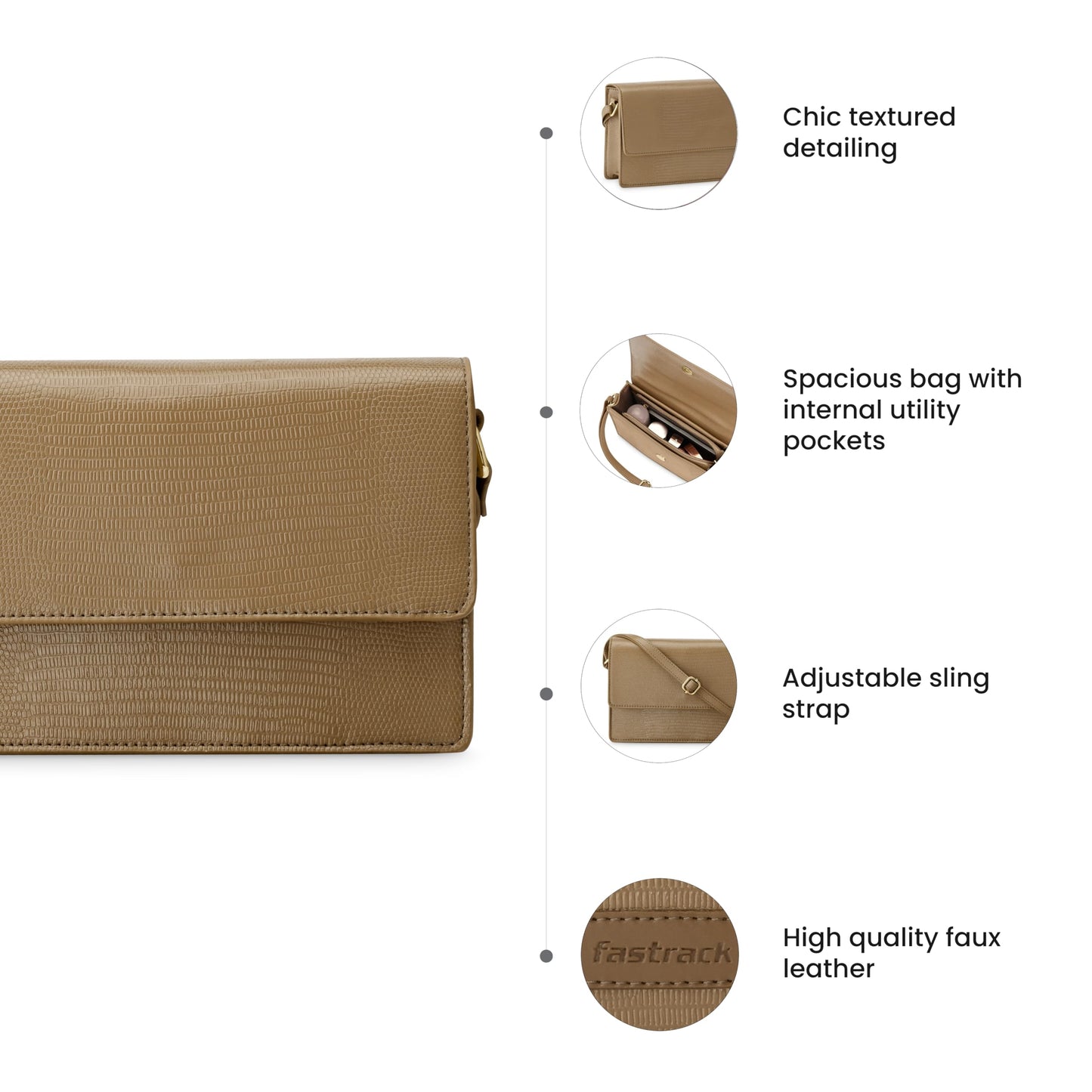Fastrack Textured Sling Bag for Women, Girls and Ladies
