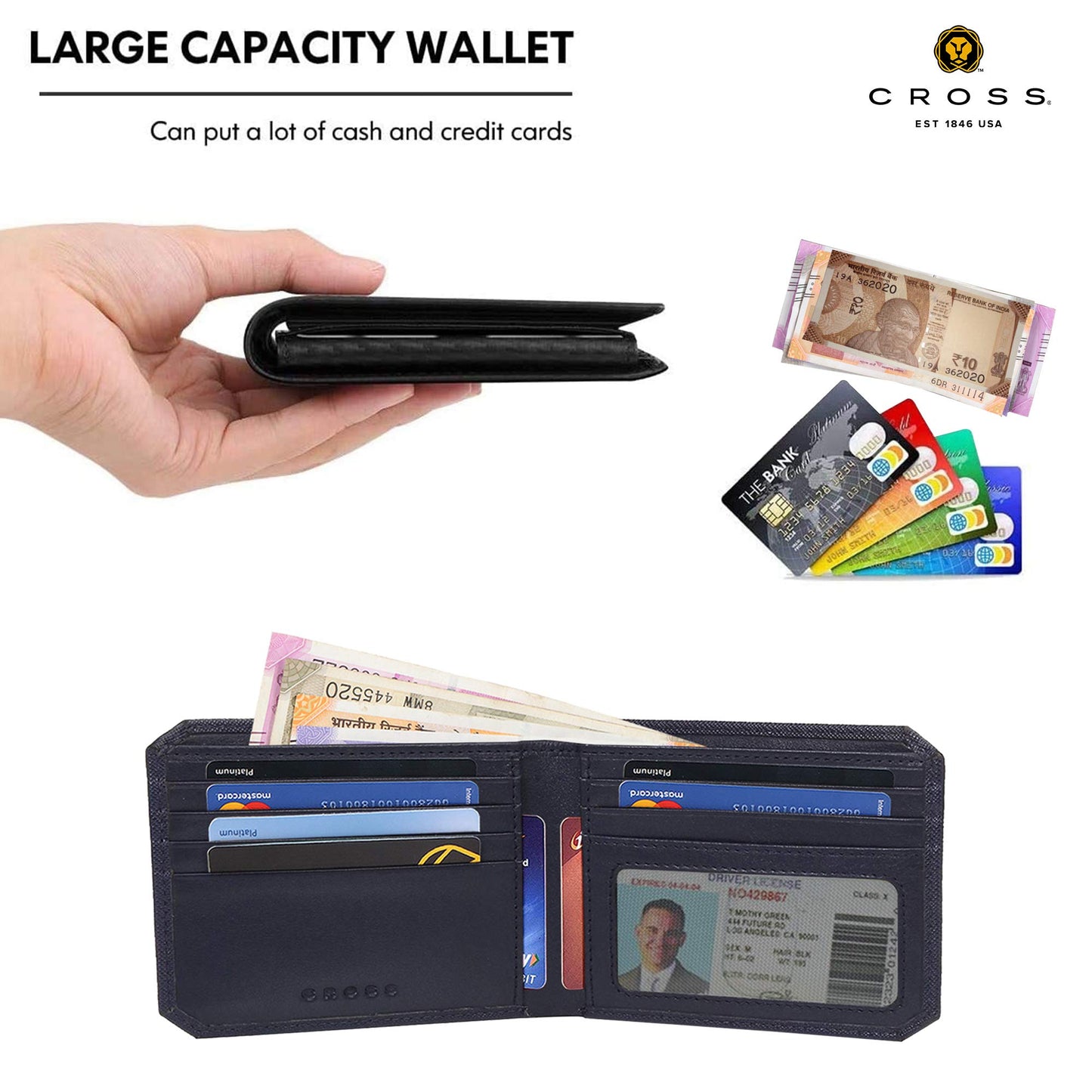 Cross Blue Men's Wallet Stylish Genuine Leather Wallets for Men Latest Gents Purse with Card Holder Compartment (AC798555)