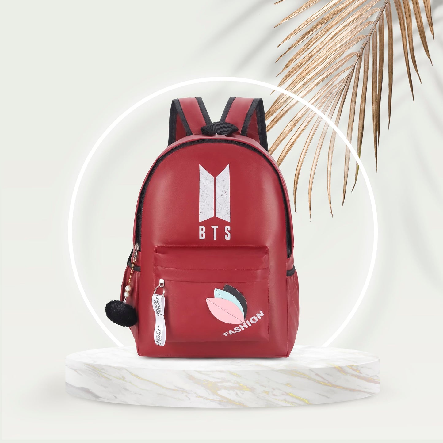 Kausbabi BTS Backpack for Girls & Boys | Stylish Waterproof School Bag with Fashion Design & Pom Pom Keychain | Lightweight Travel & College Backpack for Teens & K-Pop Fans-Best Gift