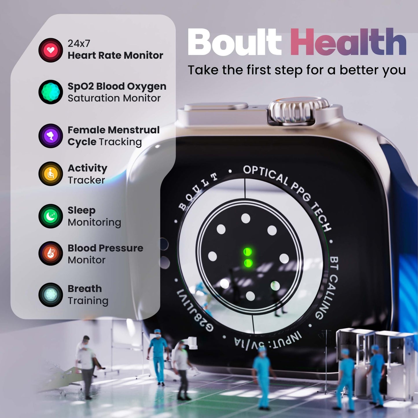 GOBOULT Newly Launched Crown Pro Smart Watch 2.01'' AMOLED, BT Calling, Working Crown, Zinc Alloy Frame, AI Voice Assistant, SpO2 Monitoring, 120+ Sports Mode (Blue)