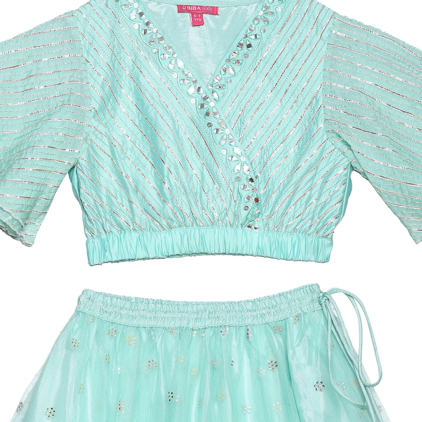 BIBA Girls Solid Polyester Blend Lehenga Set (KW5221_3_Green) (KW5221AW23MNT