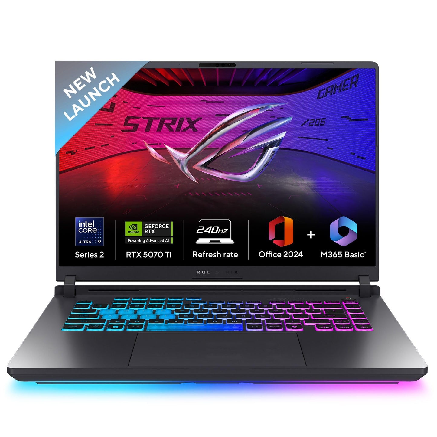 ASUS ROG Strix G16,Intel Core Ultra 9 275HX Gaming Laptop(RTX 5070 Ti -12GB/140W TGP/32GB/1TB/2.5K QHD+/16"/240Hz/Windows 11/M365 Basic (1Year)*/Office Home 2024/Eclipse Gray/2.65 Kg) G615LR-S5190WS