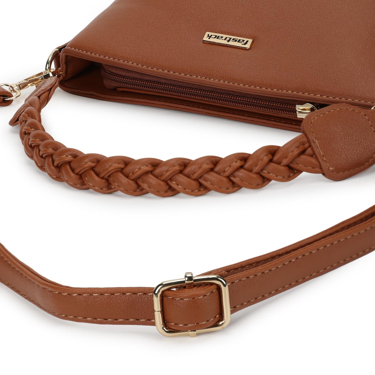 Fastrack Women Dual Carry Sling Bag | Detachable Braided Handle and Adjustable Sling Belt, Top Zip Closure, Inner Zip and Slip Pockets | Sling Bag for Casual Carry, Tan