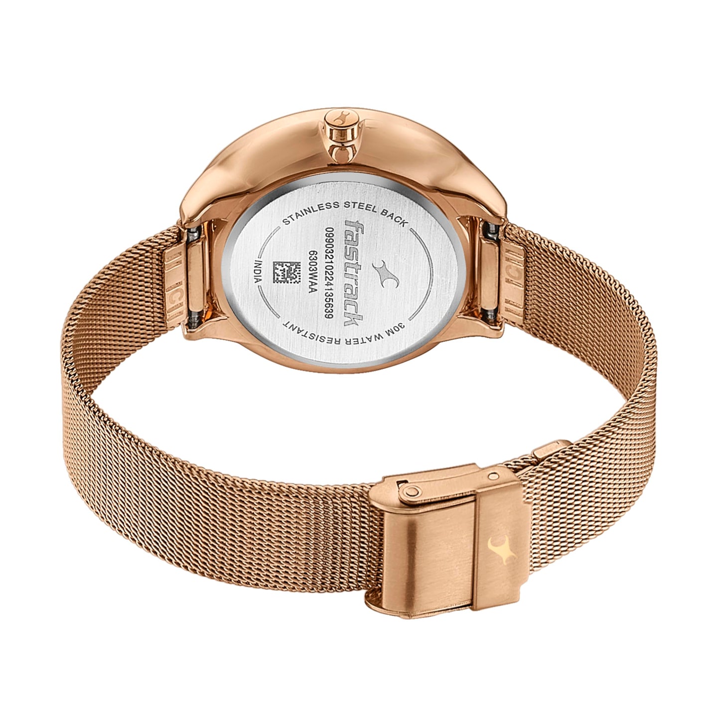 Fastrack Stunners Quartz Analog Beige Dial Rose Gold Stainless Steel Strap Watch for Girls - NT6303WM01