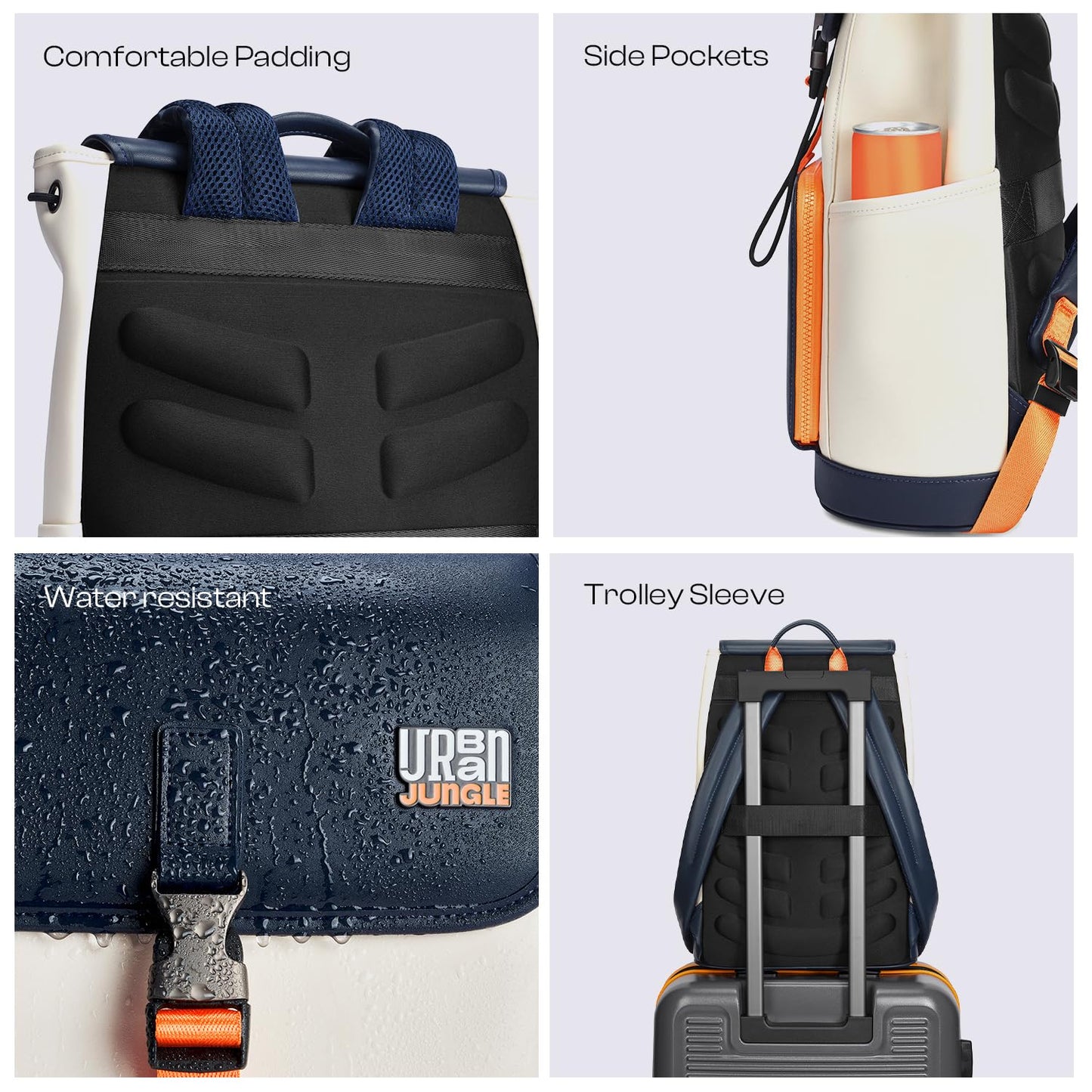 Urban Jungle by Safari, Zest Daypack 20 Liters, Water Resistant, Top-Open, Padded, Premium Microfibre Laptop Backpack with Trolley Sleeve for Men and Women (White)