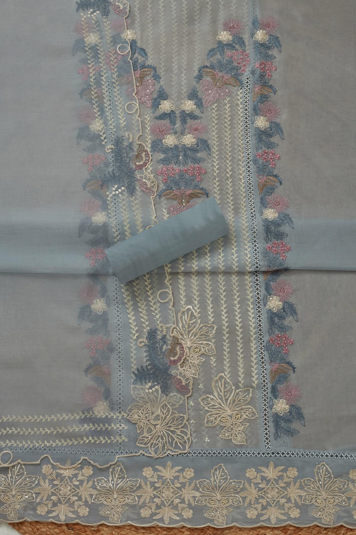 Soch Womens Organza Embroidered Unstitch Dress Material