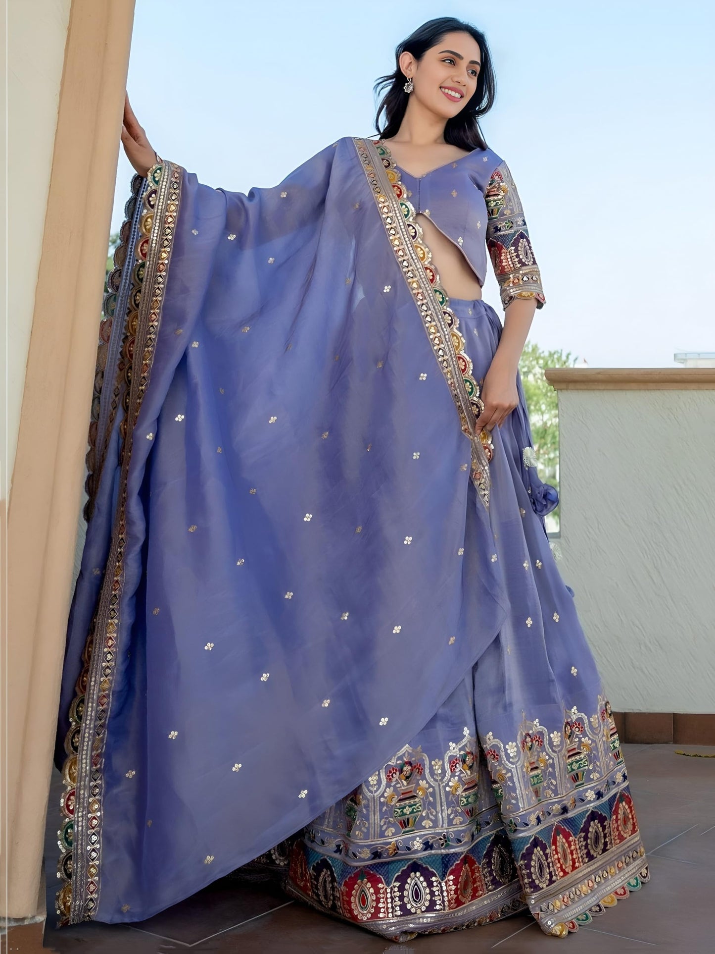 Zeel Clothing Women's Sequins Thread Embroidered Cosmos Silk Lehenga Choli With Dupatta (5128-Lavender-Women-Lehenga-Choli-Latest; Free size) (Lavender)