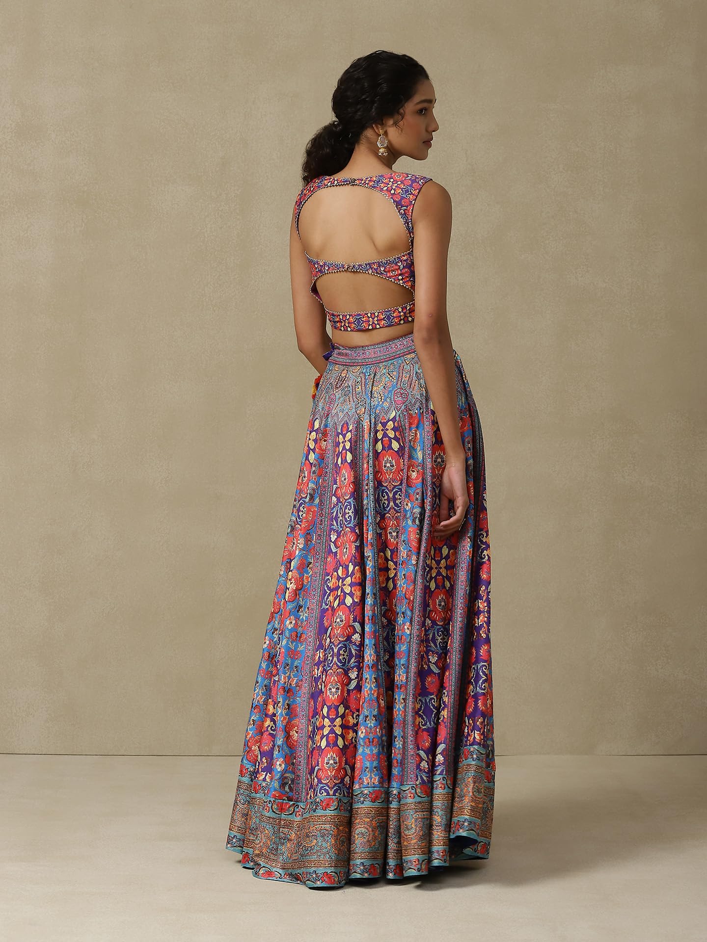 Aarke Ritu Kumar Women's Purple Floral Printed Polyester Readymade Lehenga Choli Set