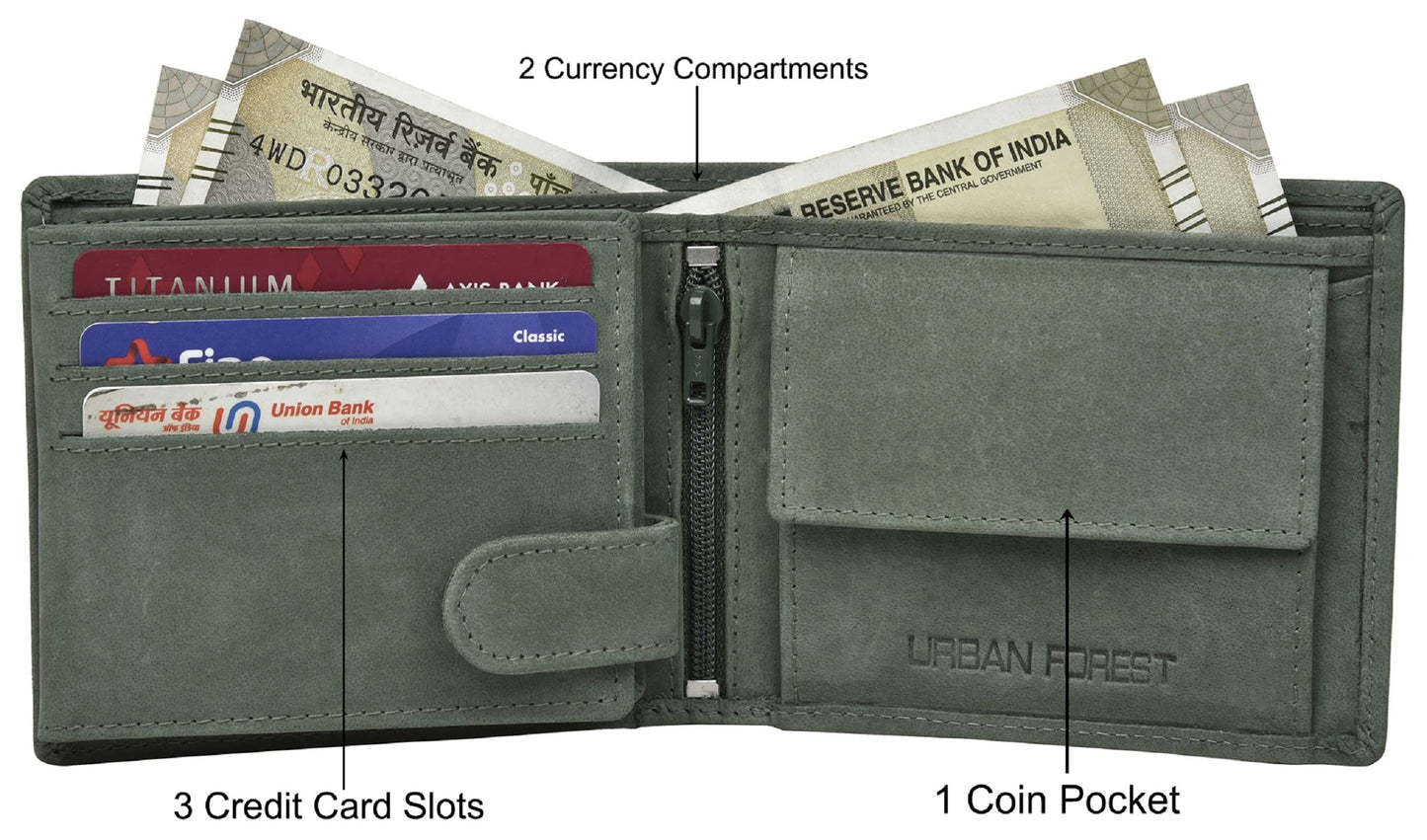 URBAN FOREST Luca Vintage Green Leather Wallet, Black Pen & Keychain Combo Gift Set for Men