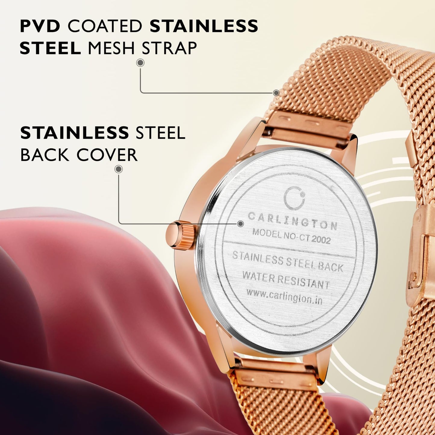 Carlington Stainless Steel Analog Dial Women & Girl's Watch- Elite 2020 (Rose White), Rose Gold Band