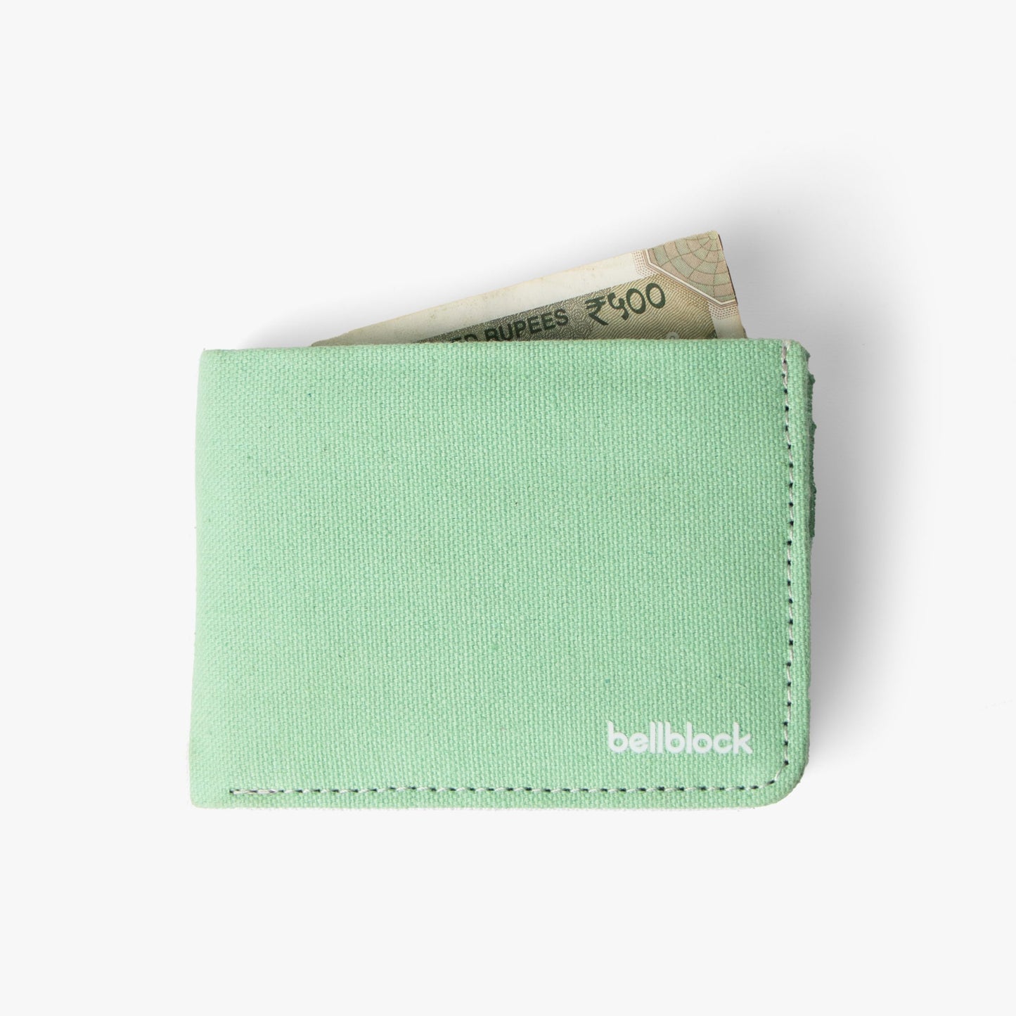 Bellblock Canvas Minimal Wallet for Men | Slim Handcrafted Mens Wallet | with Sim, Mobile Pin & Hidden Extra Card Slots | Cotton Canvas | Tea Green (Pack of 1)