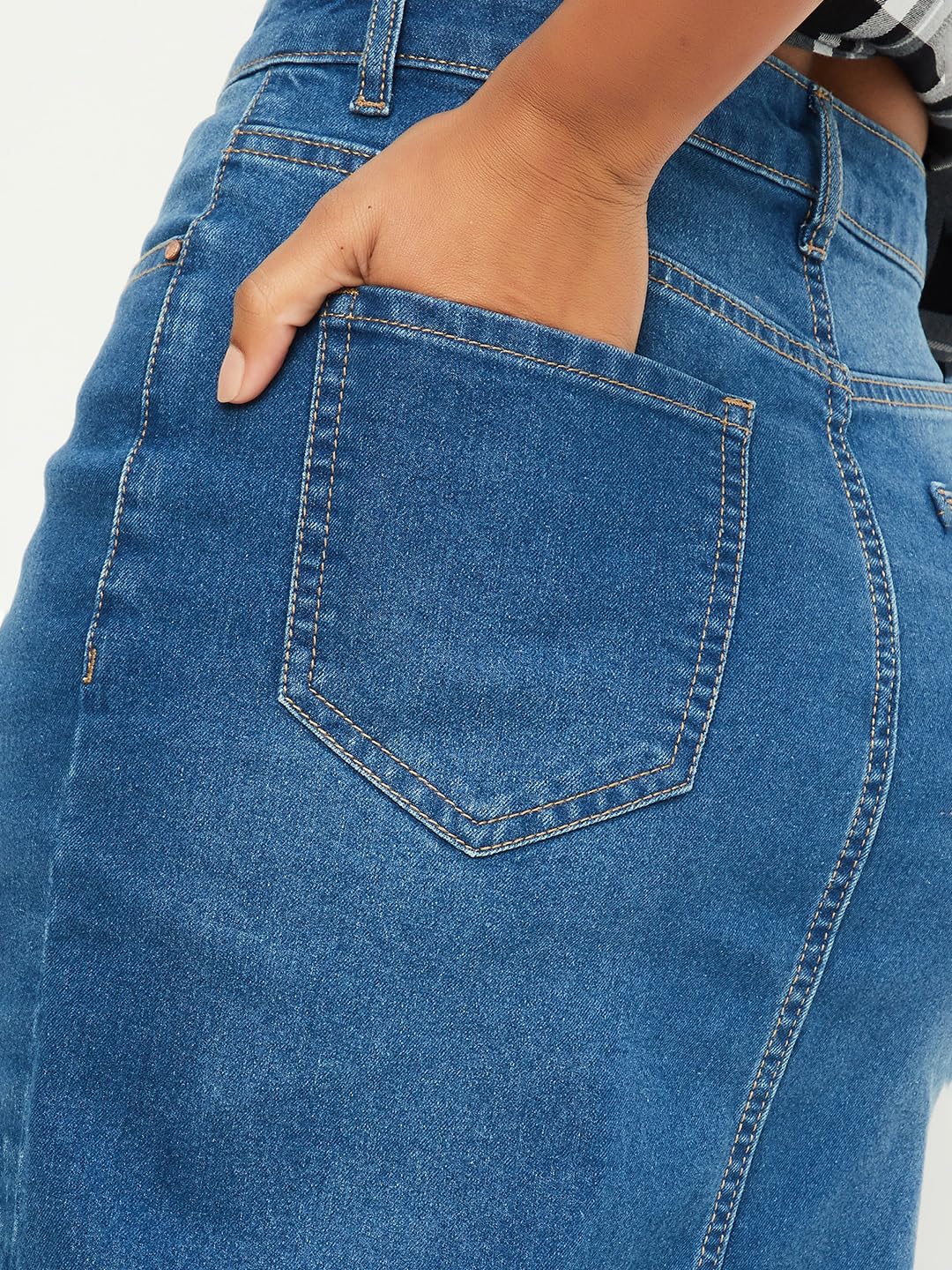 Max Women Washed Pencil Skirt (NR041DMID Blue)_26