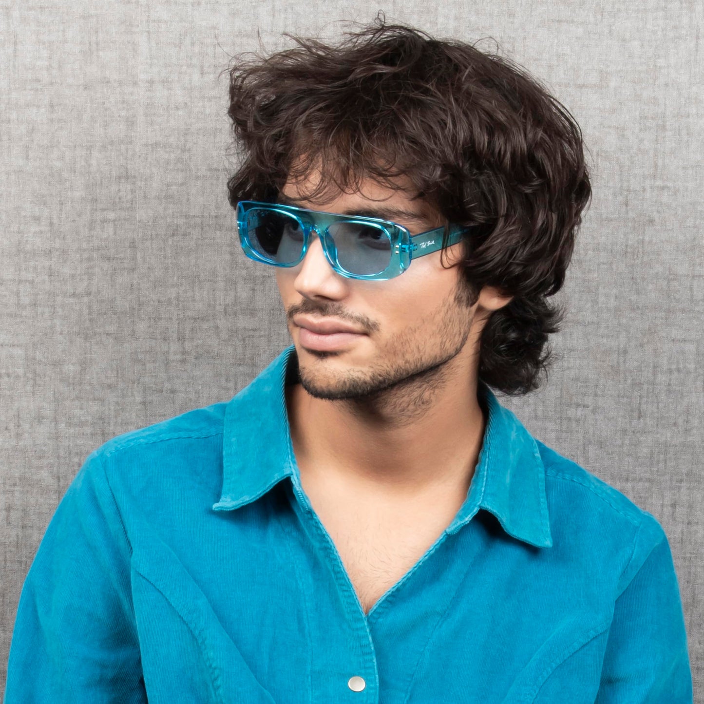 Ted Smith Men's Women's Polarized UV Protection Blue Lens Crystal Blue Square Sunglasses