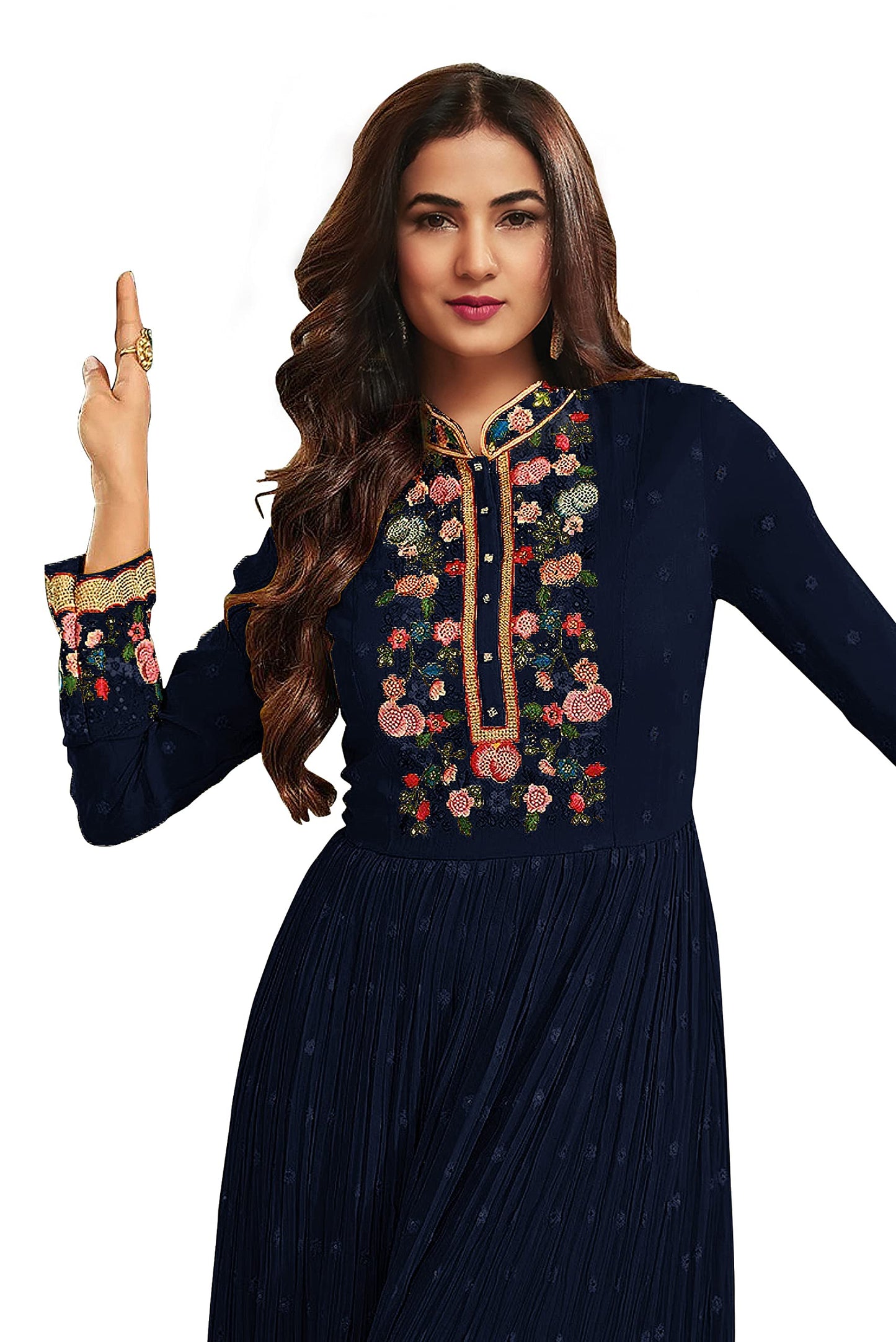 RUDRAPRAYAG Anarkali Georgette and Santoon Gown for Women | Semi Stitched Long Anarkali Gown for Women 2024 Navy Blue