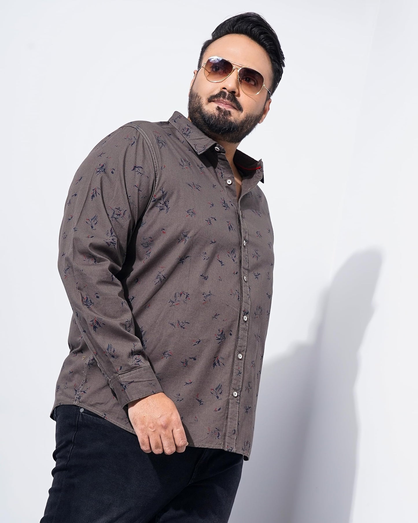 The Indian Garage Co Men Olive Floral Plus Size Cotton Casual Shirt