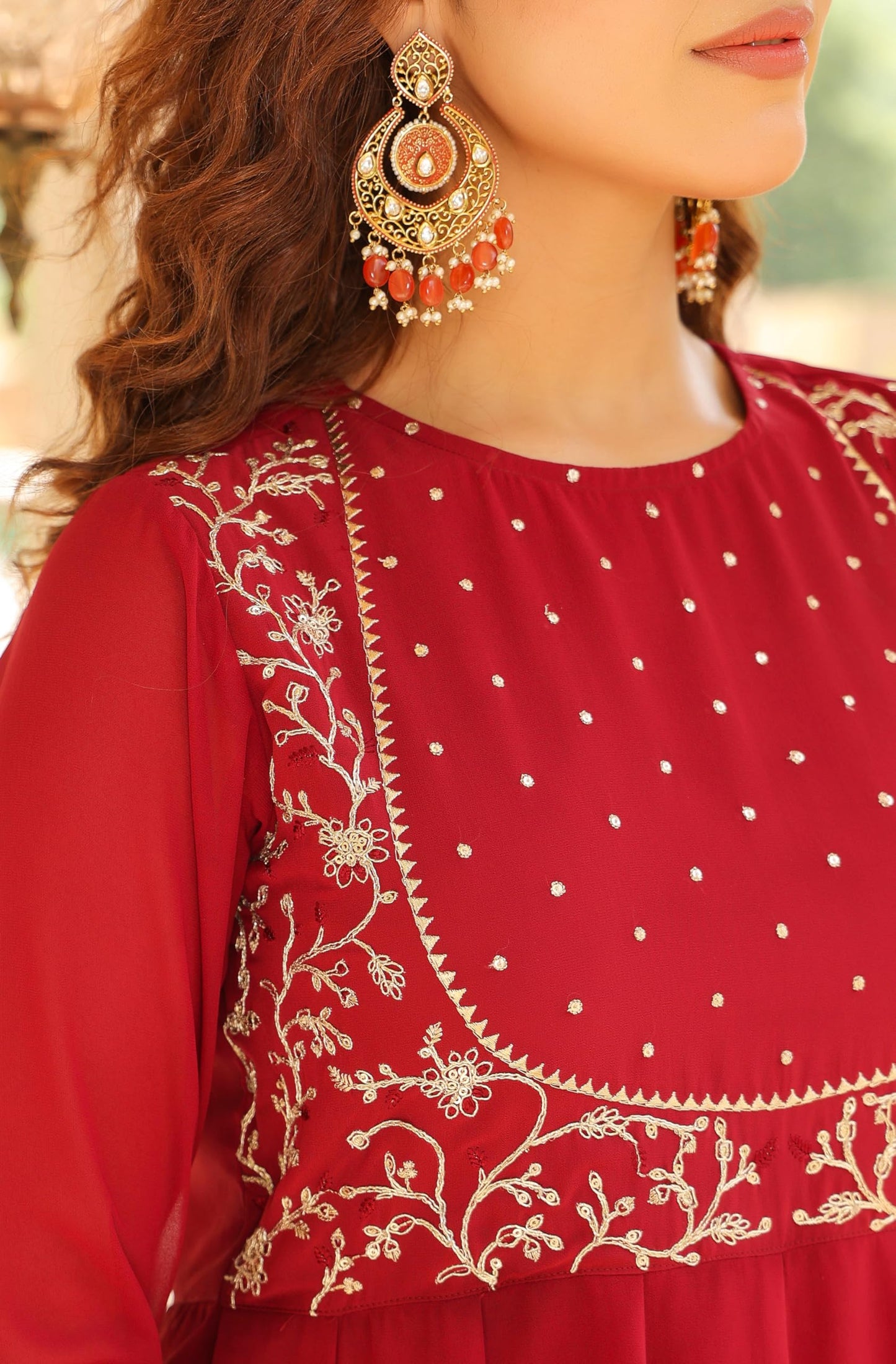 Janasya Maroon Embroidered Kurta with Palazzo & Dupatta for Women Georgette Fabric Latest Fashion
