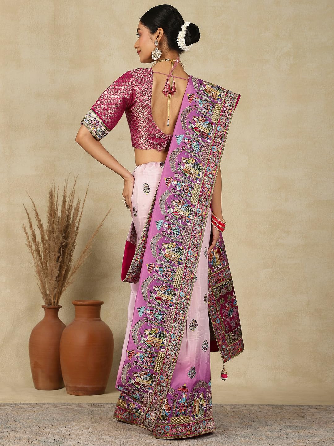 AKHILAM Women's Mauve Viscose Silk Ethnic Motif Saree With Unstitched Blouse Piece (MSTANI161C_HS)